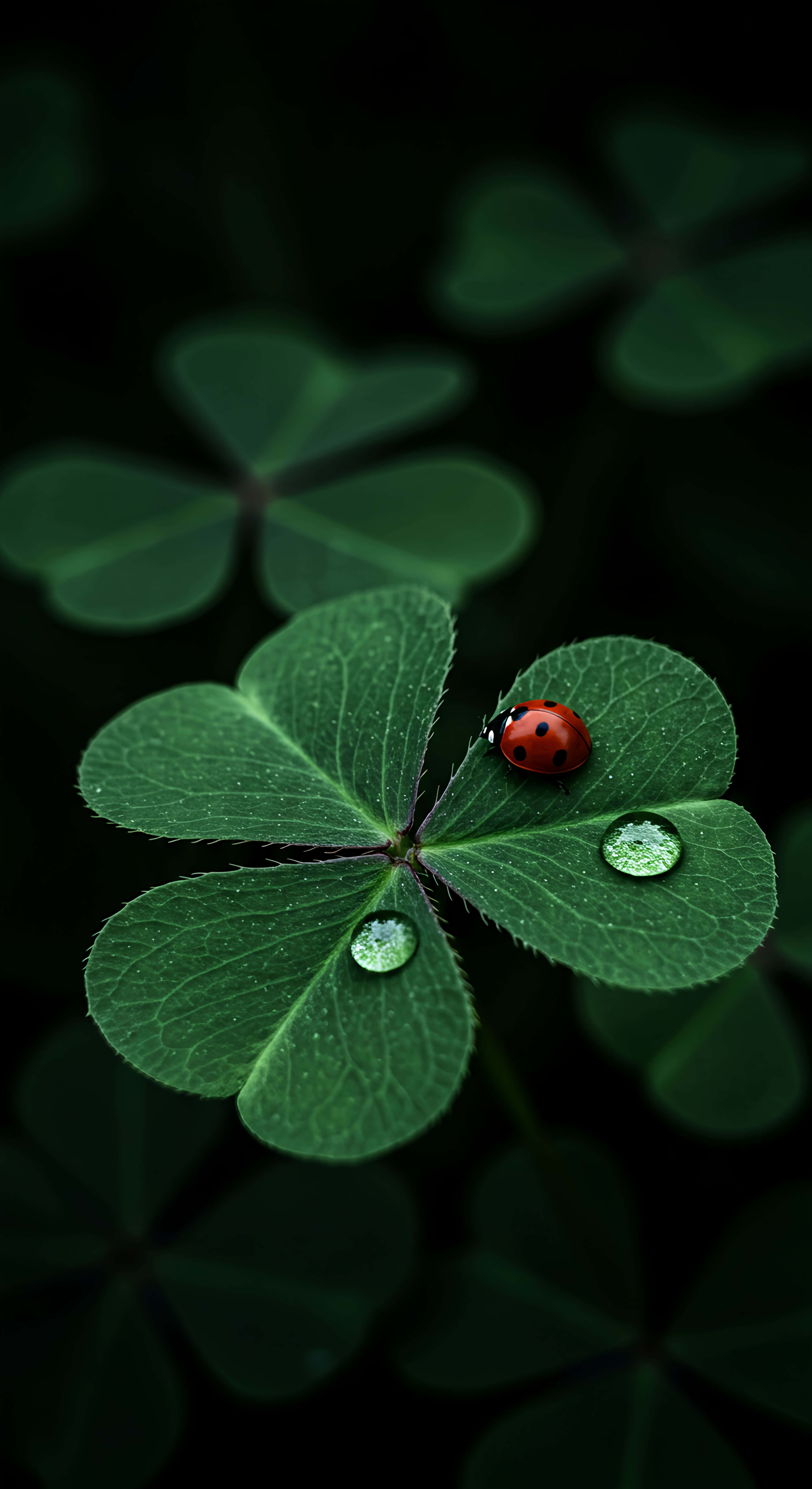 Ladybug, lucky leaf, four leaf clover, 5K Phone Wallpaper
