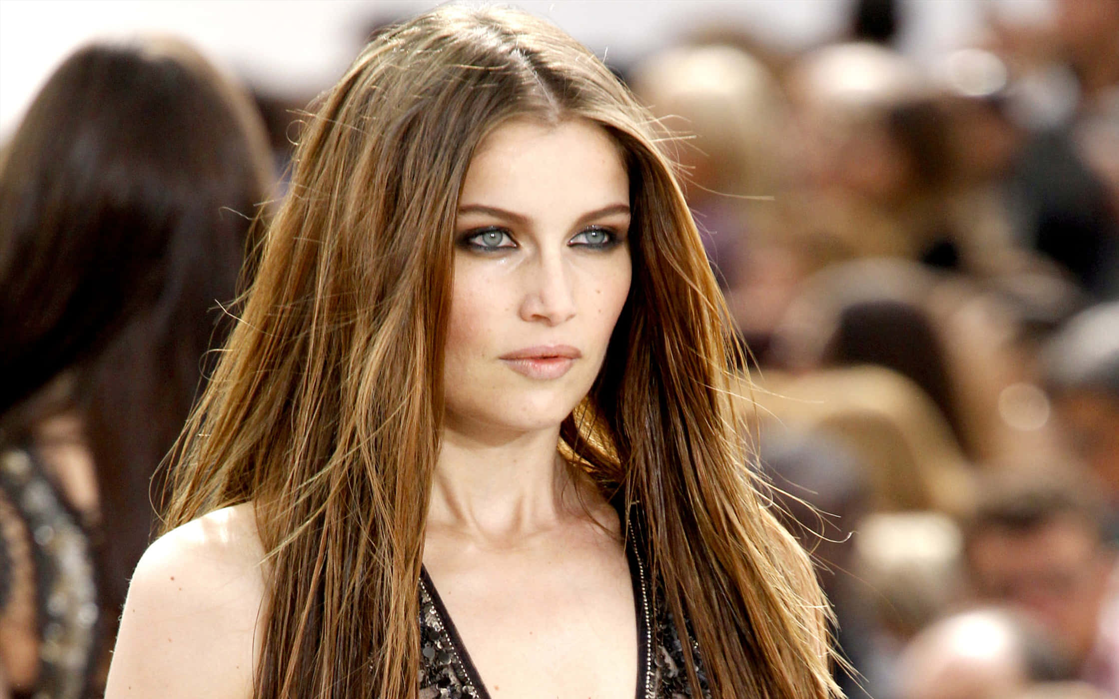 Laetitia Casta, runway, long brown hair, Full HD Desktop Wallpaper