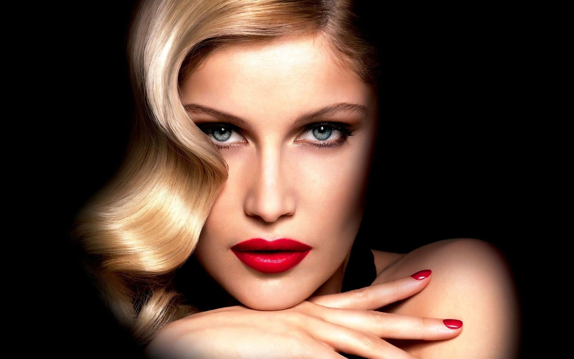 Laetitia Casta, blonde, bold red lips, Full HD Desktop Wallpaper