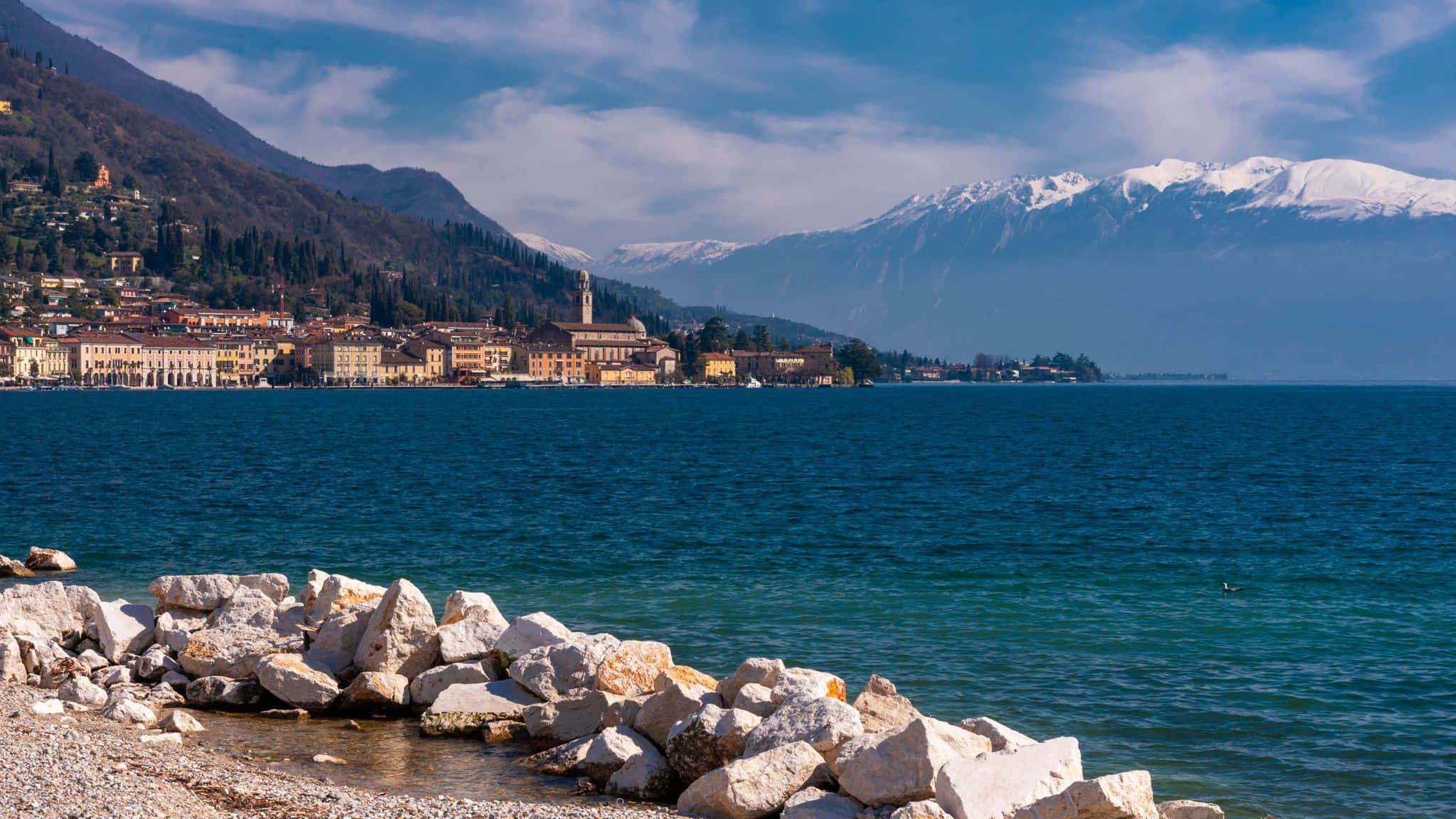 Lago Di Garda, glacier view, terracotta-roofed buildings, Full HD Desktop Wallpaper