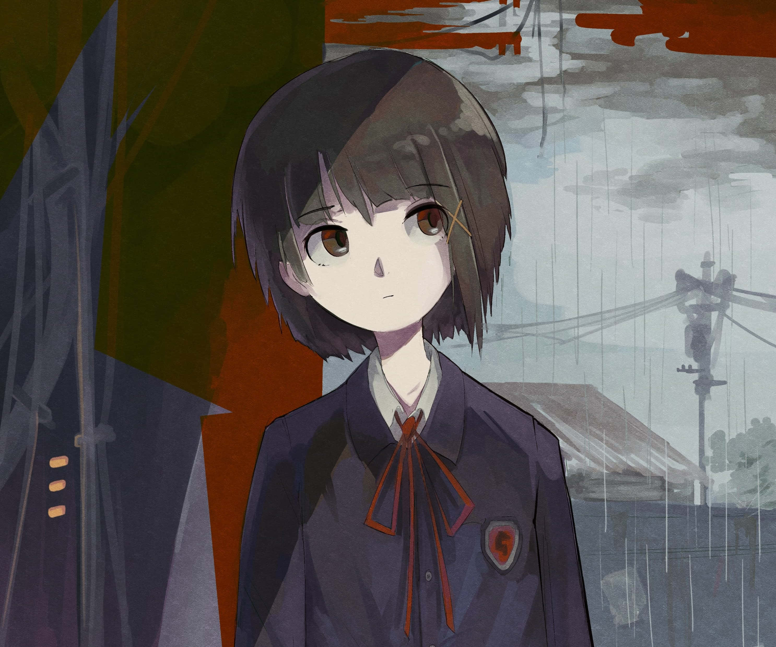 Lain Iwakura, anime character, school uniform, 2K Desktop Wallpaper