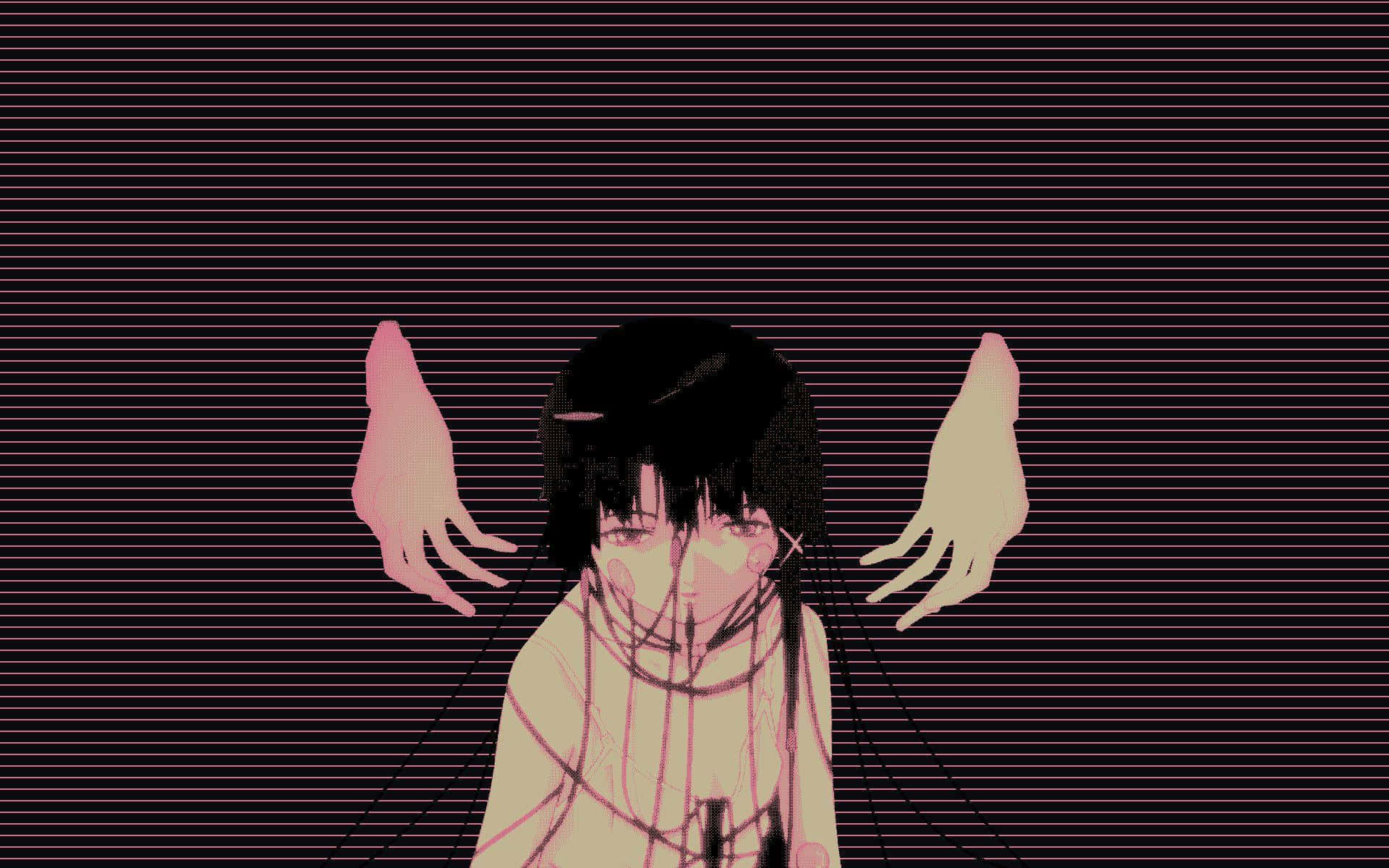 Lain Iwakura, black hair, pink hands, Full HD Desktop Wallpaper
