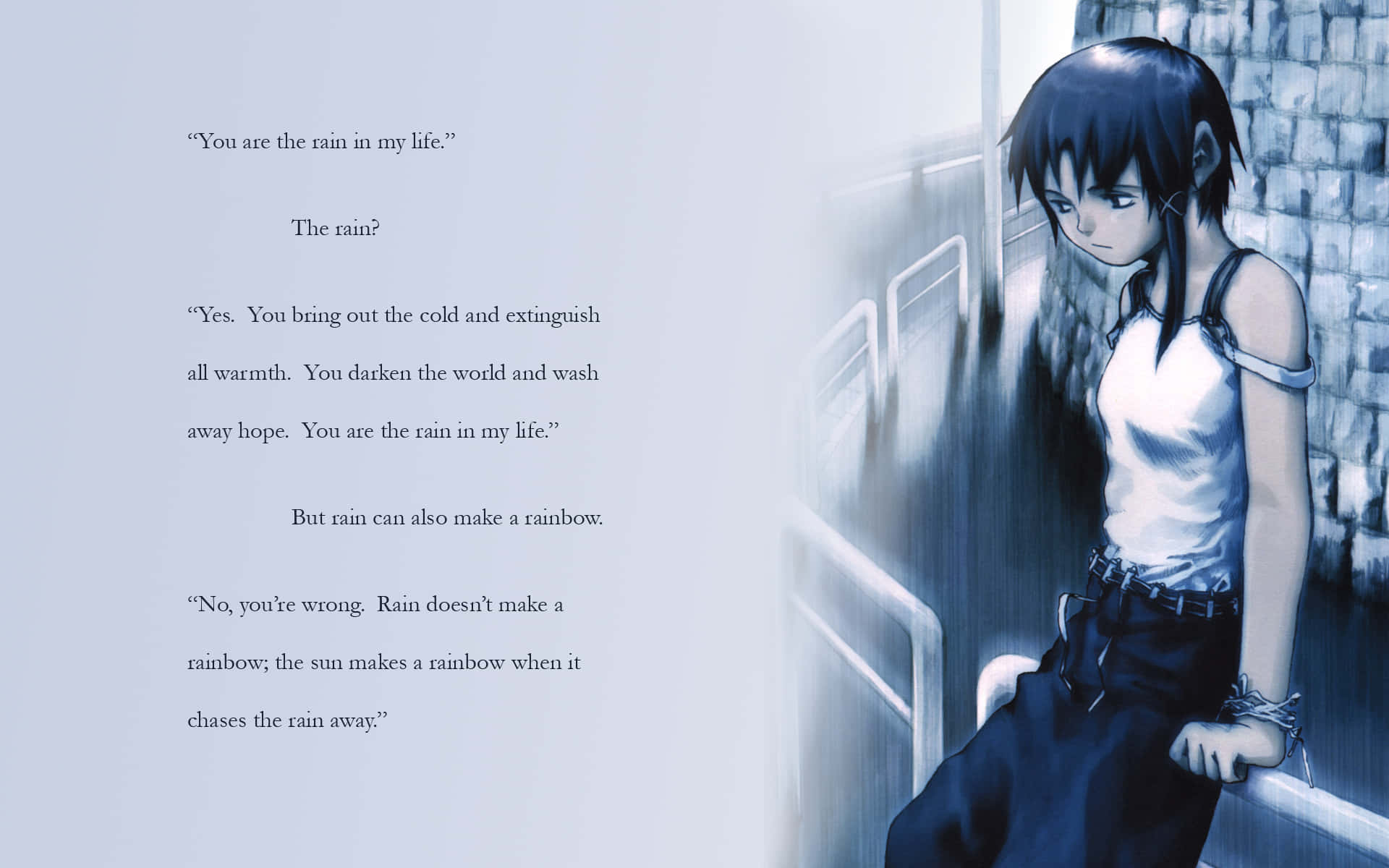 Lain Iwakura, rain, alleyway, Full HD Desktop Wallpaper