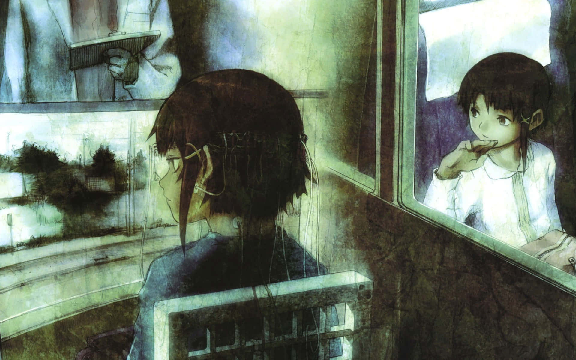 Lain Iwakura, train, window, Full HD Desktop Wallpaper