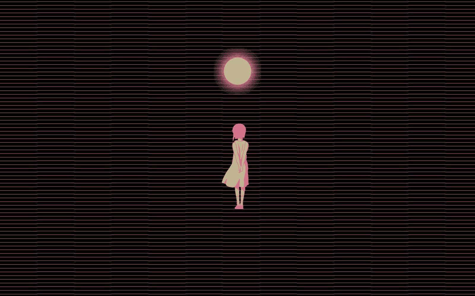 Lain Iwakura, pink-haired, glowing moon, HD Desktop Wallpaper