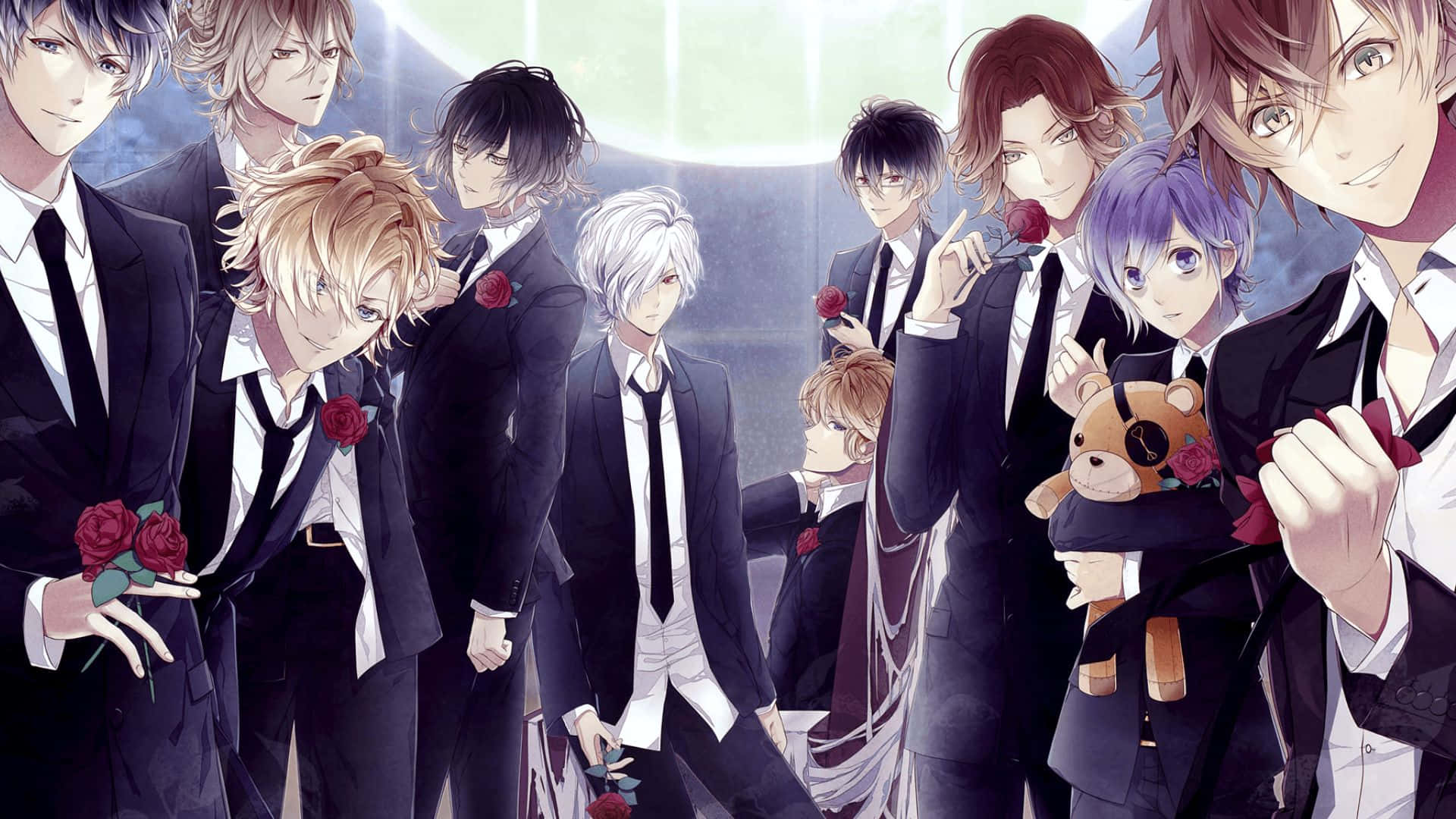 Laito Sakamaki, black suits, red roses, Full HD Desktop Wallpaper