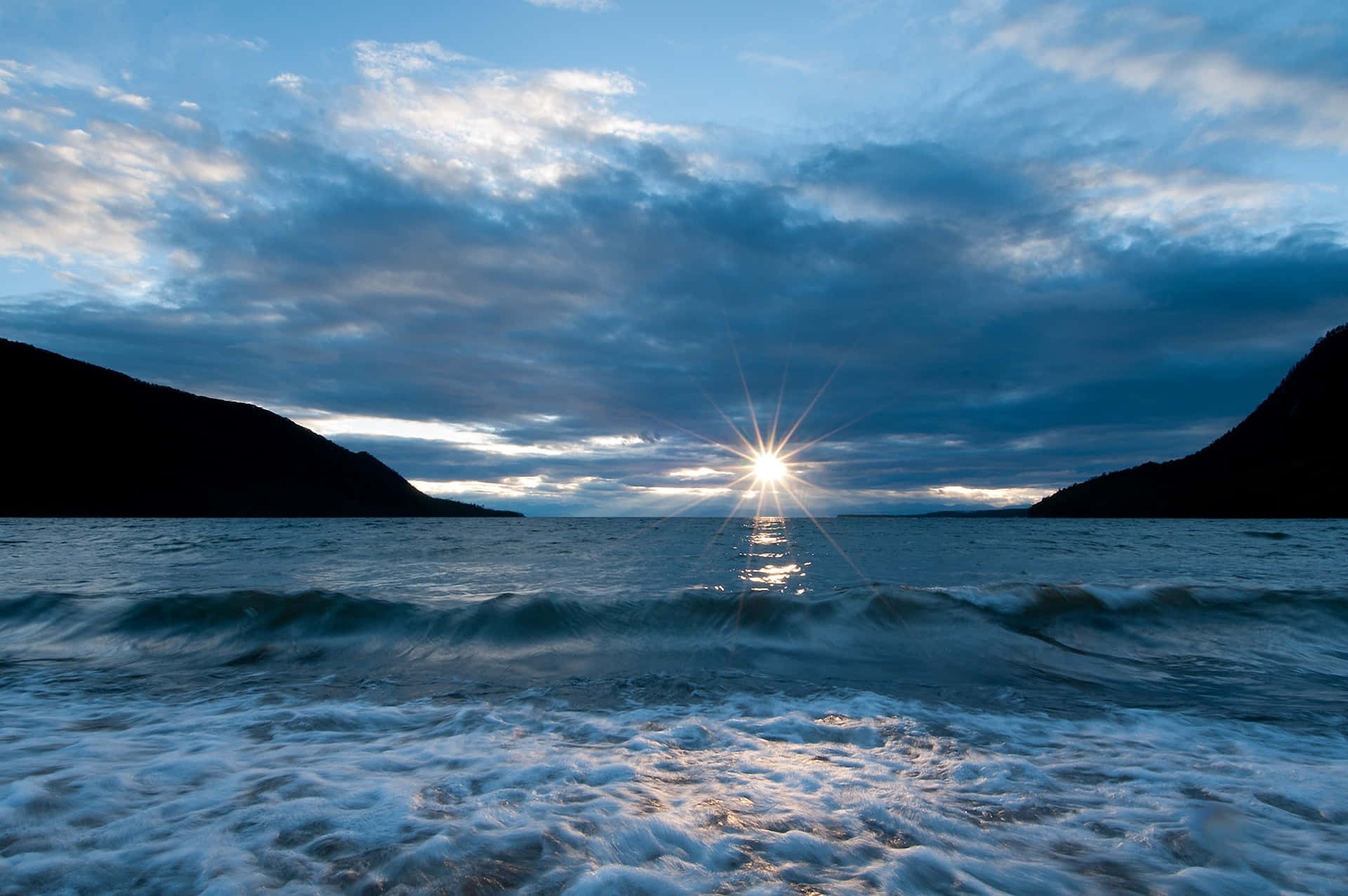 Lake Baikal, sunrise, dramatic clouds, Full HD Desktop Wallpaper