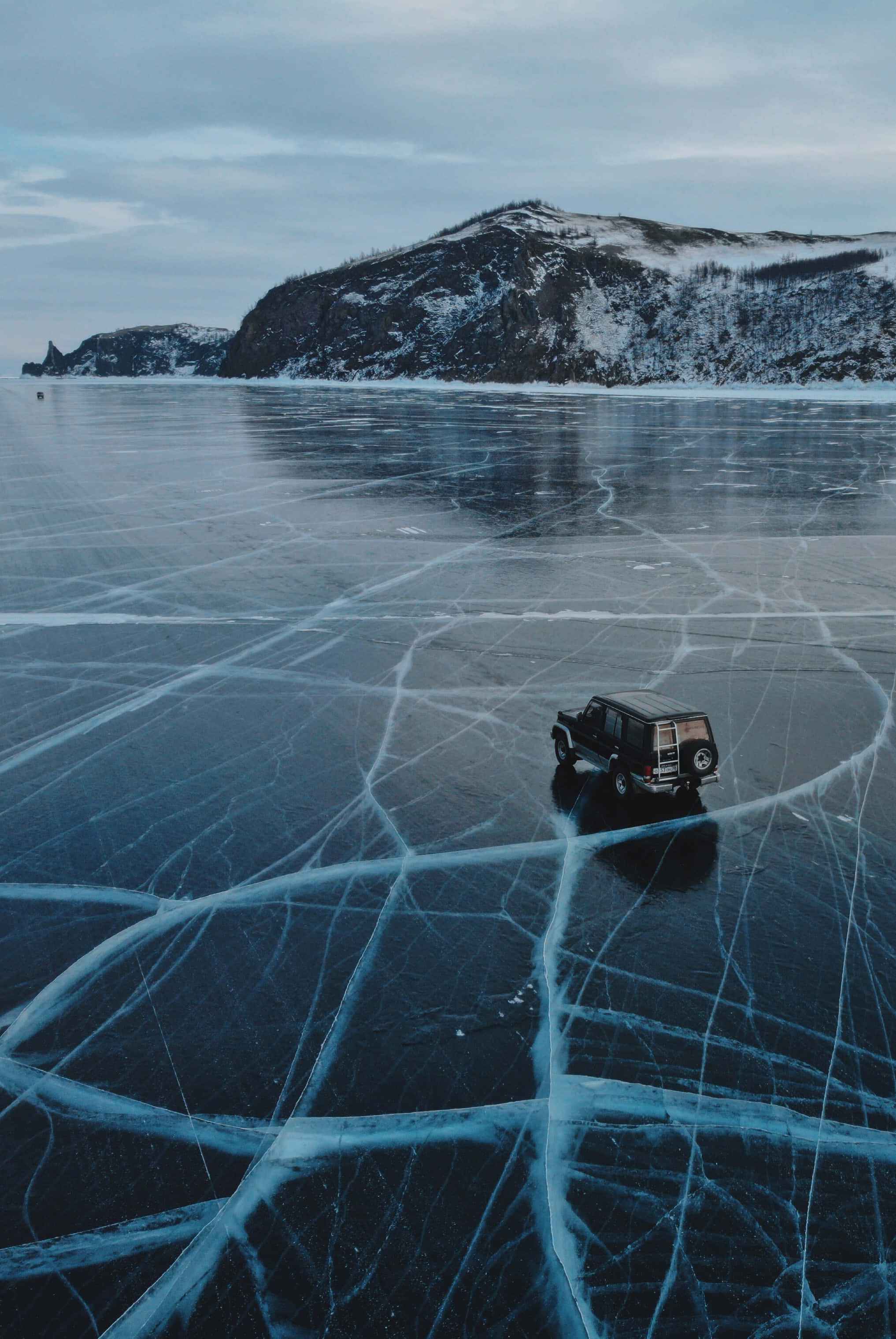 Lake Baikal, frozen lake, blue ice cracks, 2K Phone Wallpaper
