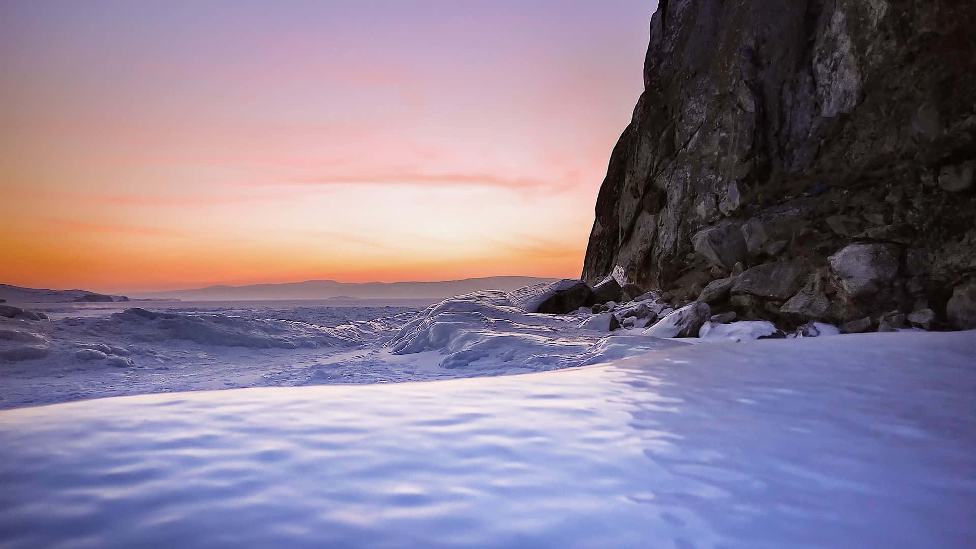 Lake Baikal, white ice, rock, Full HD Desktop Wallpaper