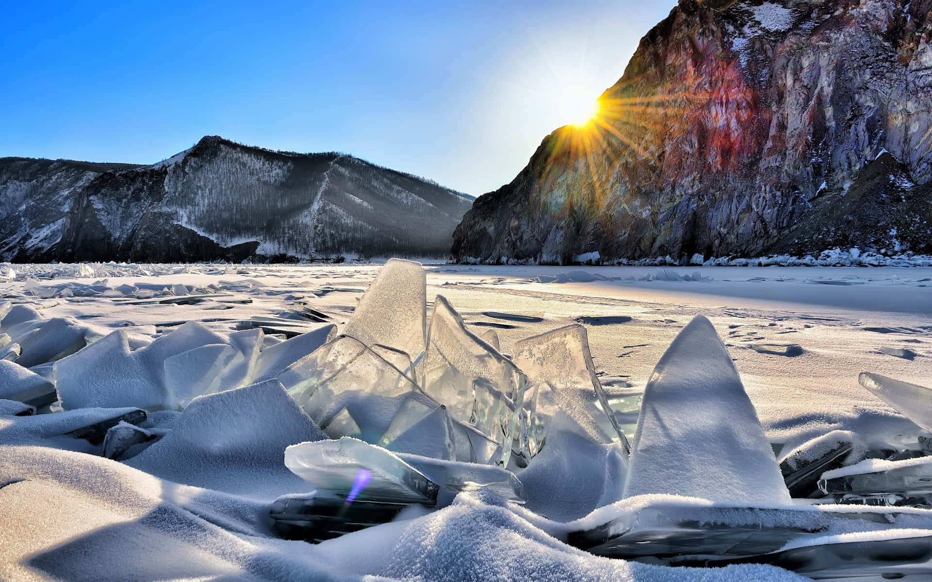 Lake Baikal, snowy, glass, Full HD Desktop Wallpaper