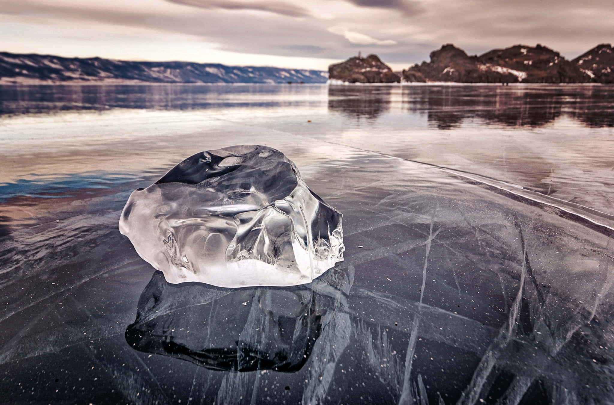 Lake Baikal, clear ice, frozen lake, Full HD Desktop Wallpaper