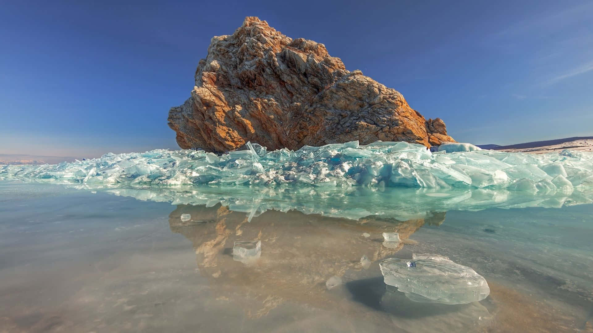 Lake Baikal, icy wave, crystalline blue ice, Full HD Desktop Wallpaper