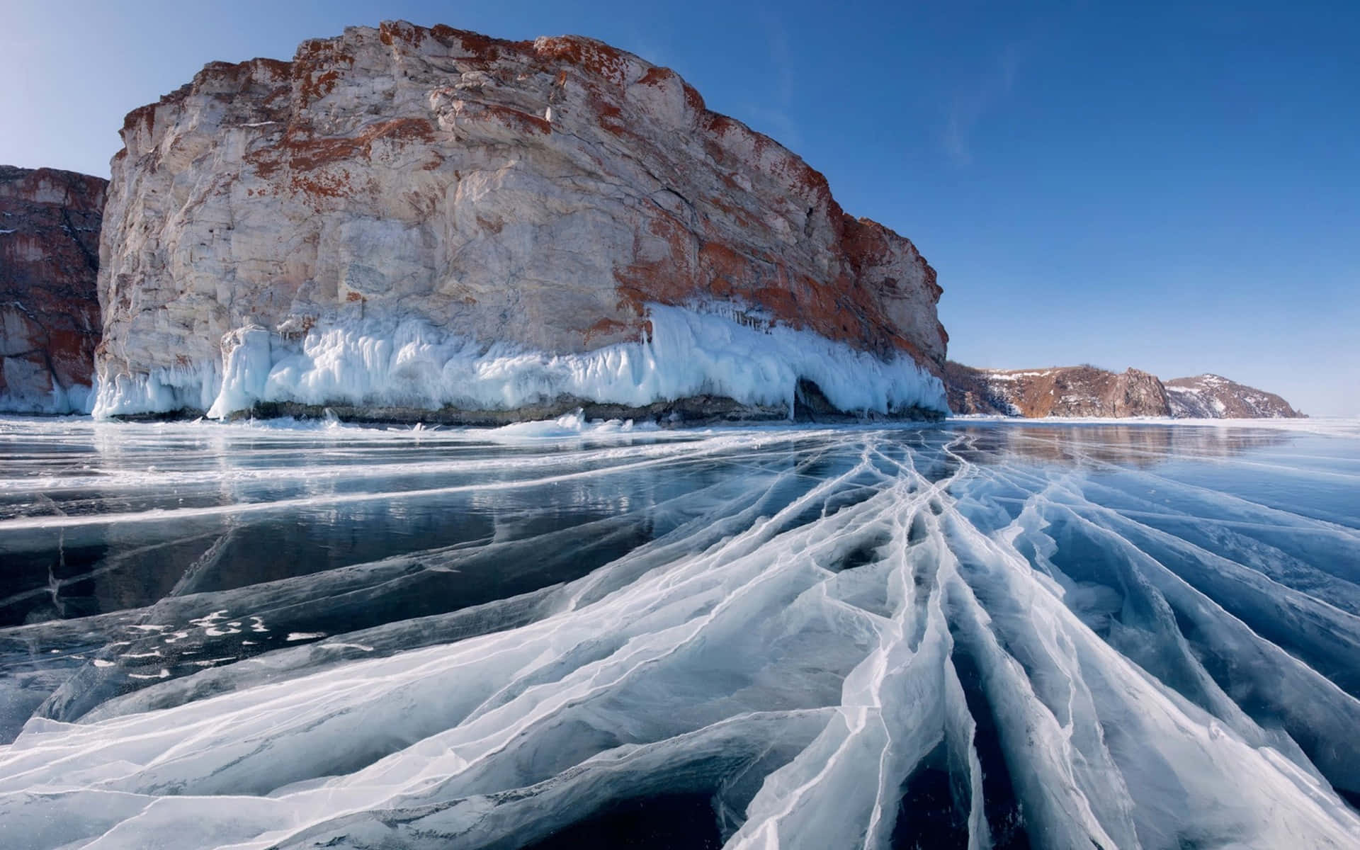 Lake Baikal, frozen lake, intricate ice patterns, Full HD Desktop Wallpaper