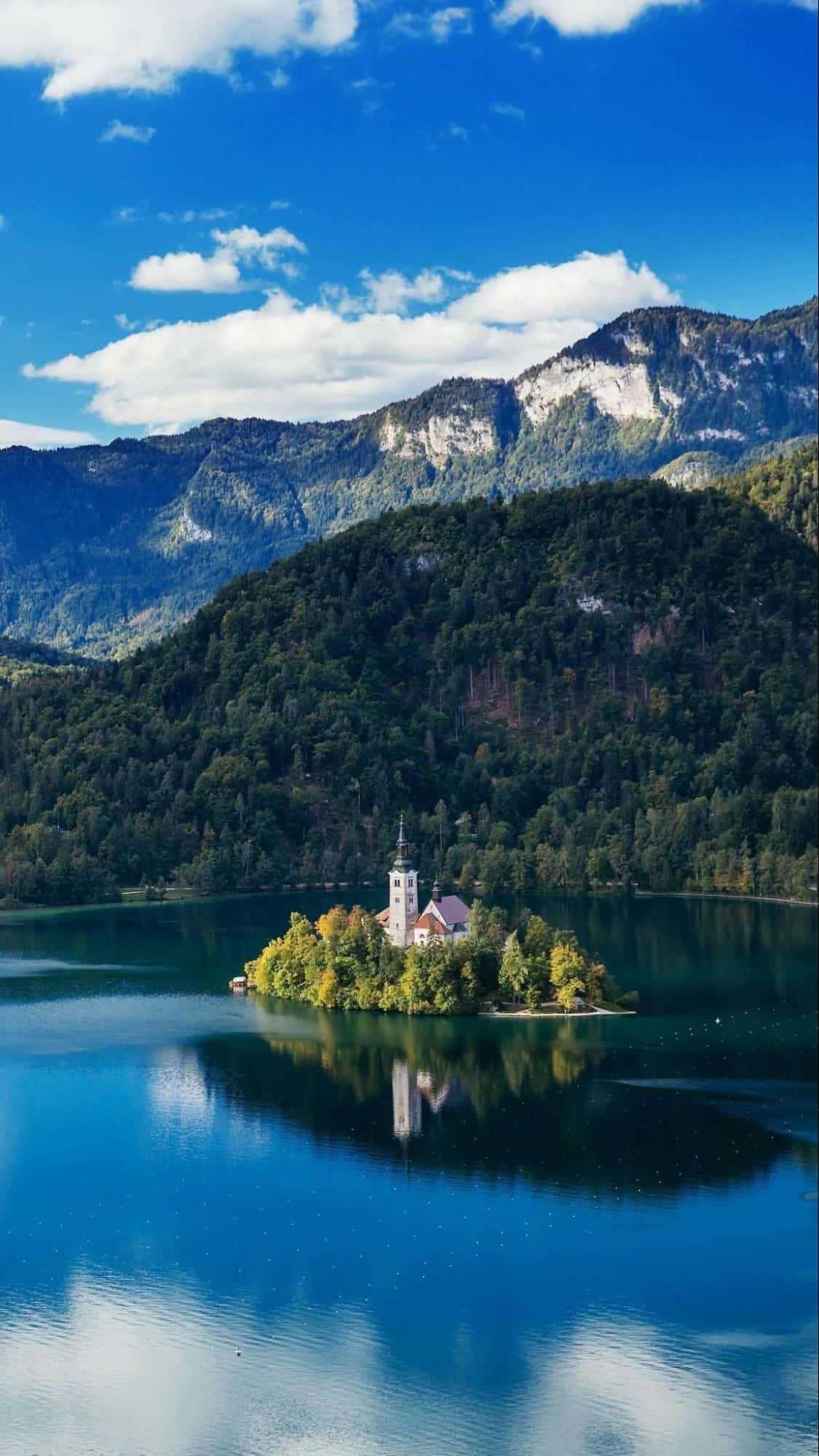 Lake Bled, church, forested island, Full HD Phone Wallpaper