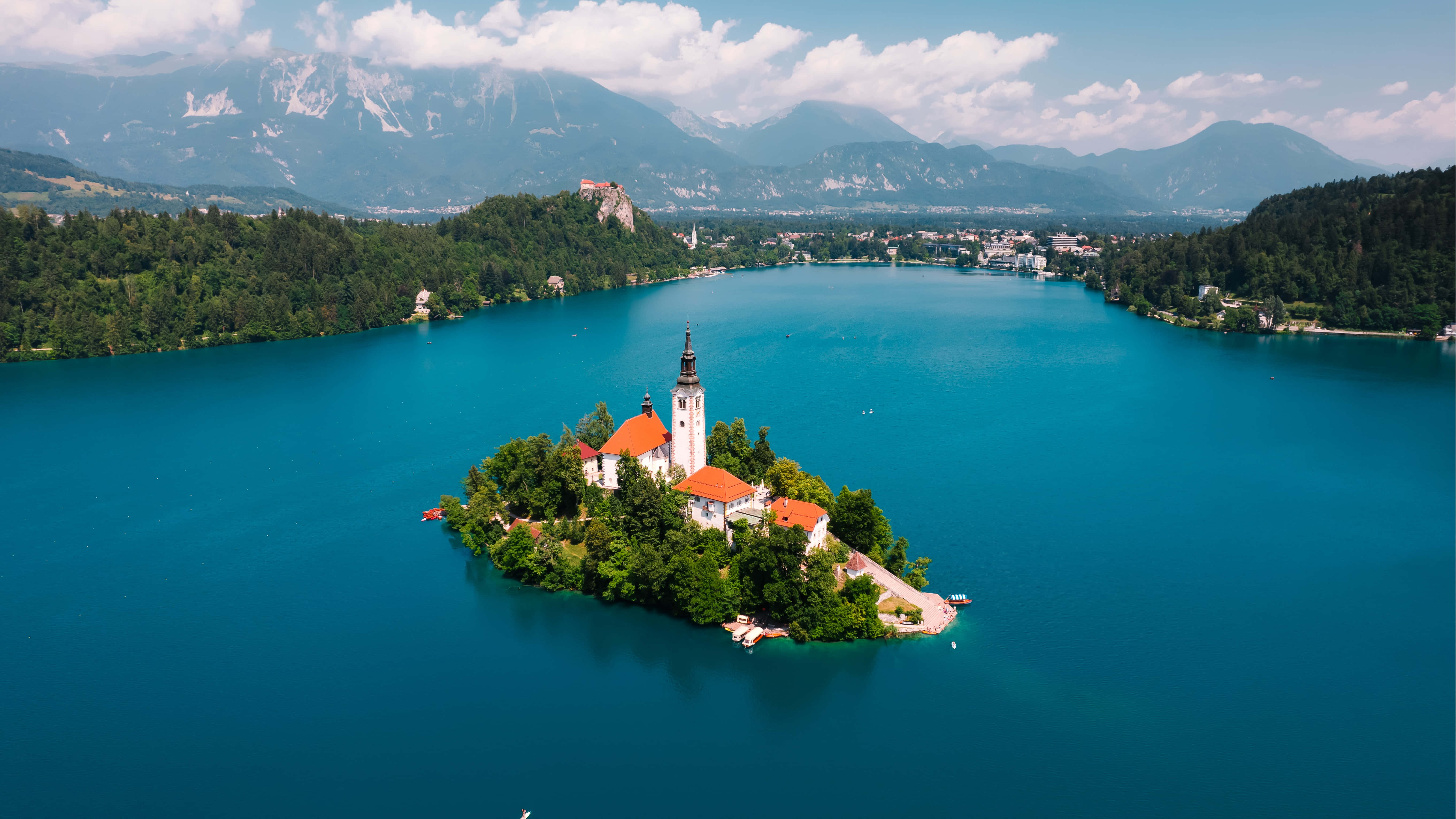 Lake Bled, turquoise lake, small island, 5K Desktop Wallpaper