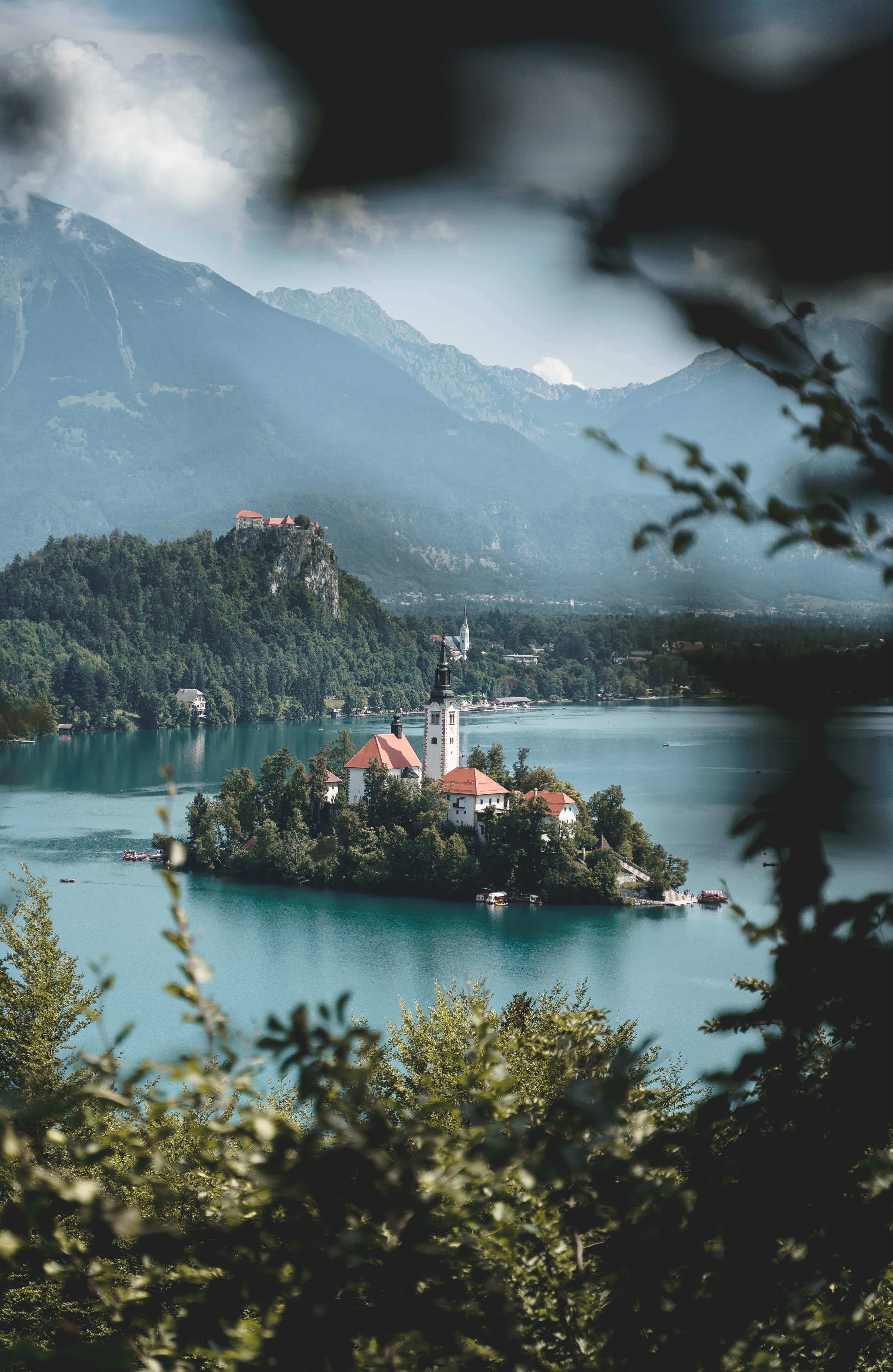 Lake Bled, eastern forest, church on a small island, 4K Phone Wallpaper
