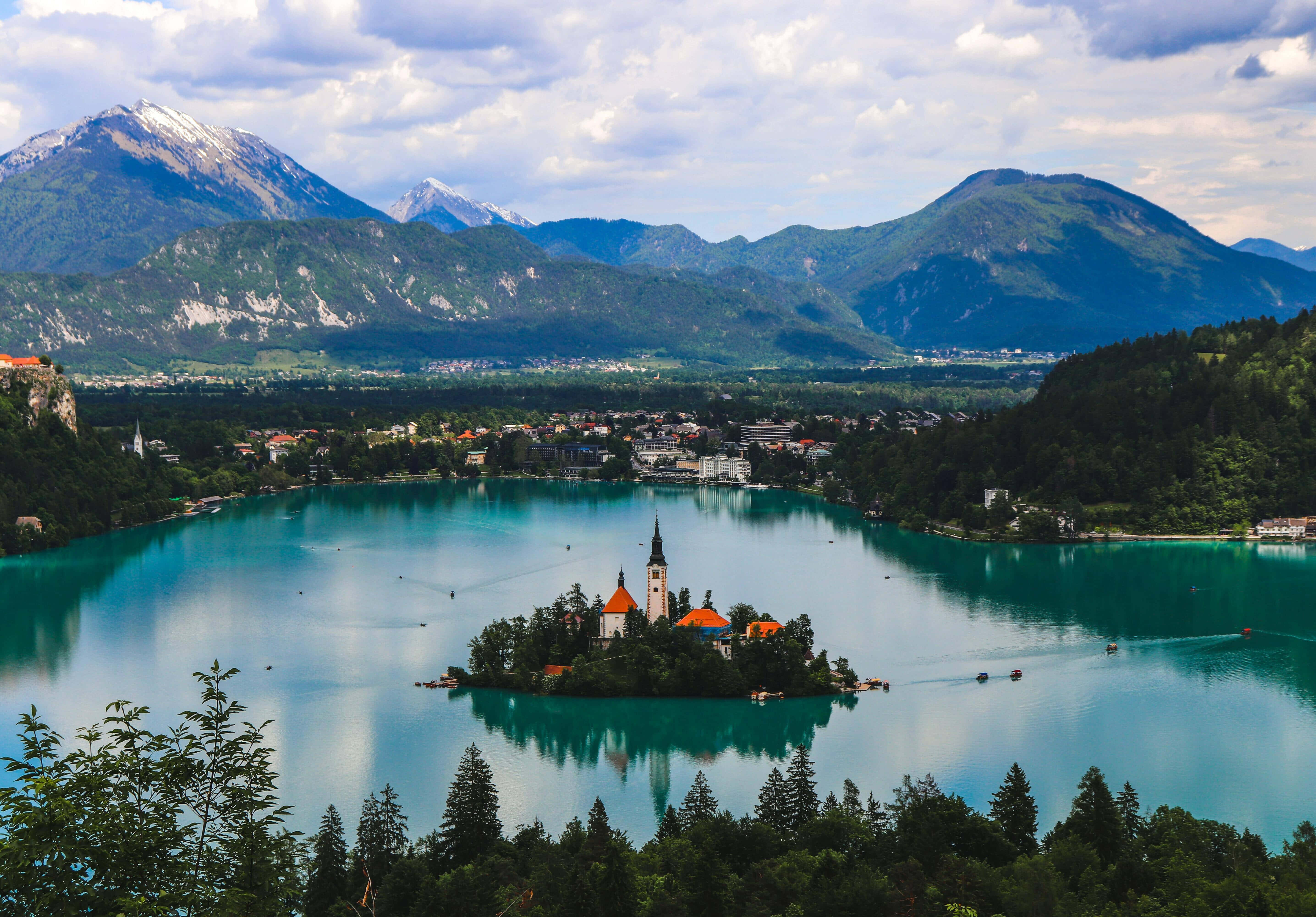 Lake Bled, turquoise lake, small island with a church, 5K Desktop Wallpaper