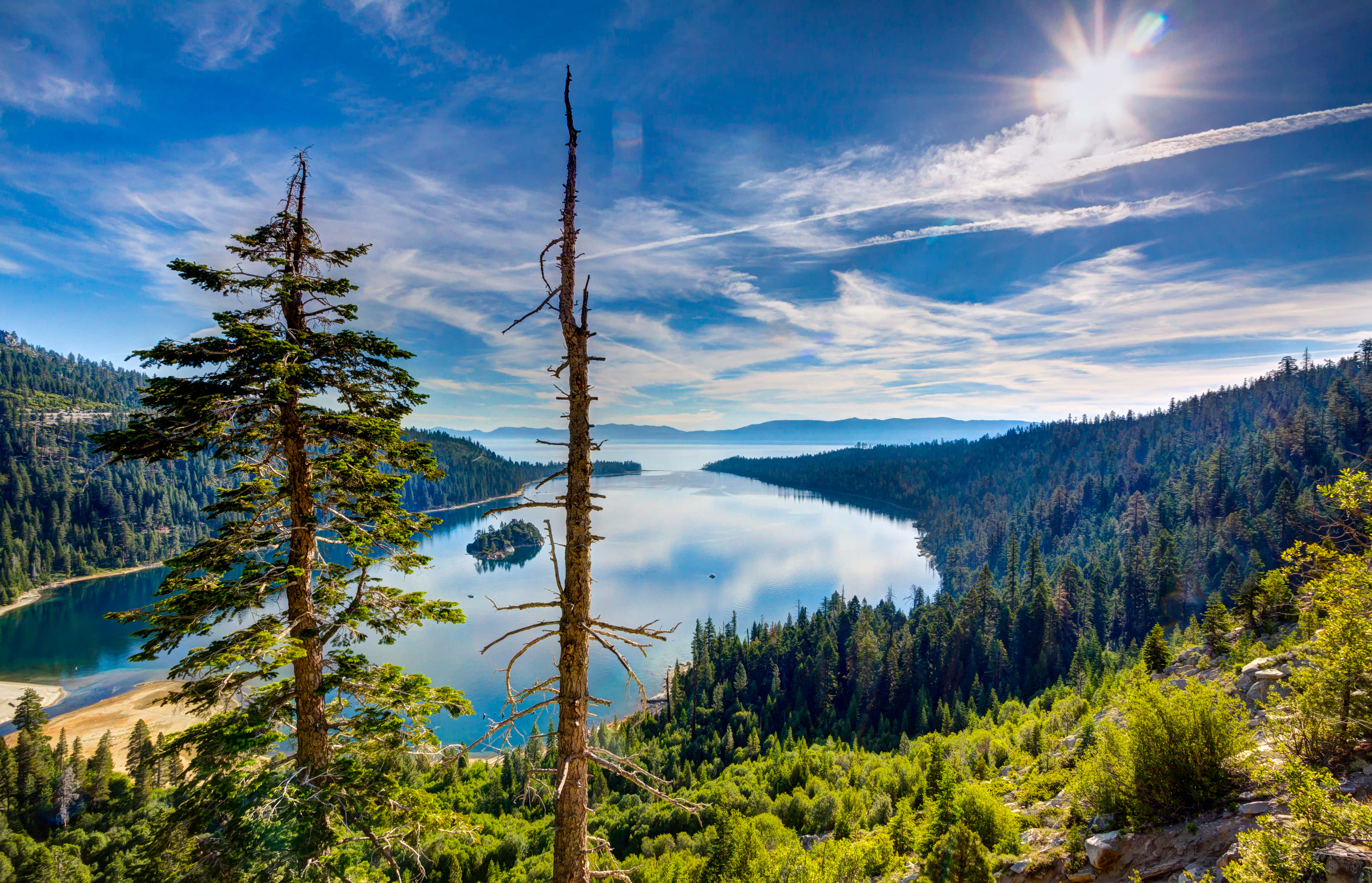 Lake Tahoe, alpine lake, evergreen forests, 4K Desktop Wallpaper