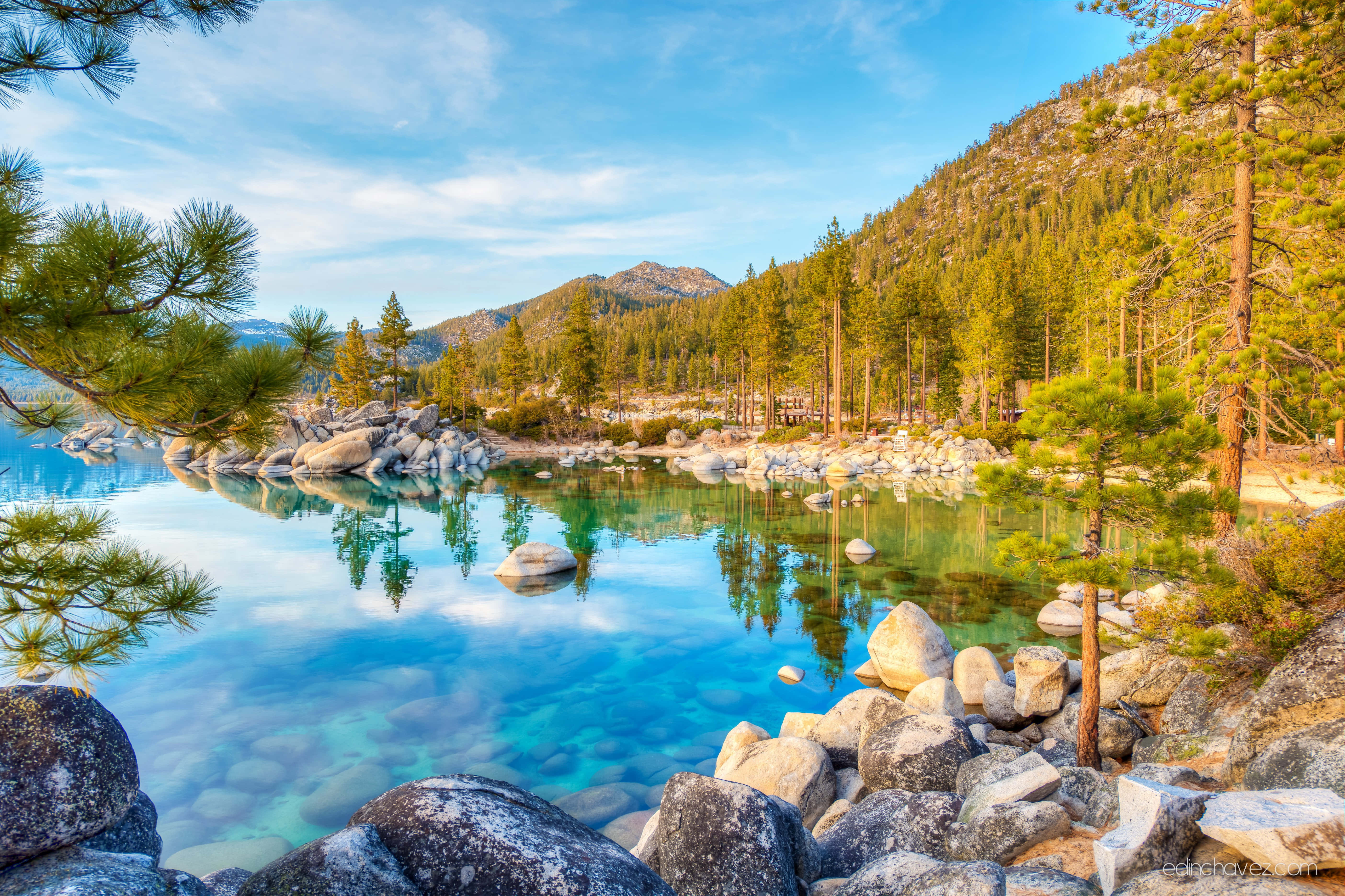 Lake Tahoe, snow-capped mountains, crystal blue waters, 5K Desktop Wallpaper