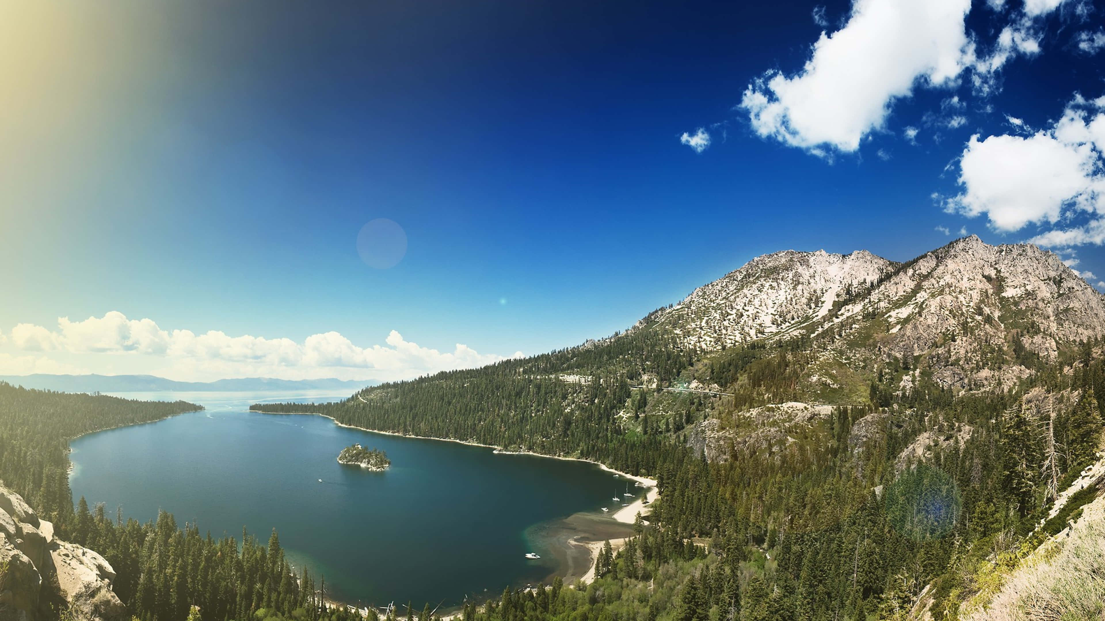 Lake Tahoe, deep blue lake, forested mountains, 4K Desktop Wallpaper
