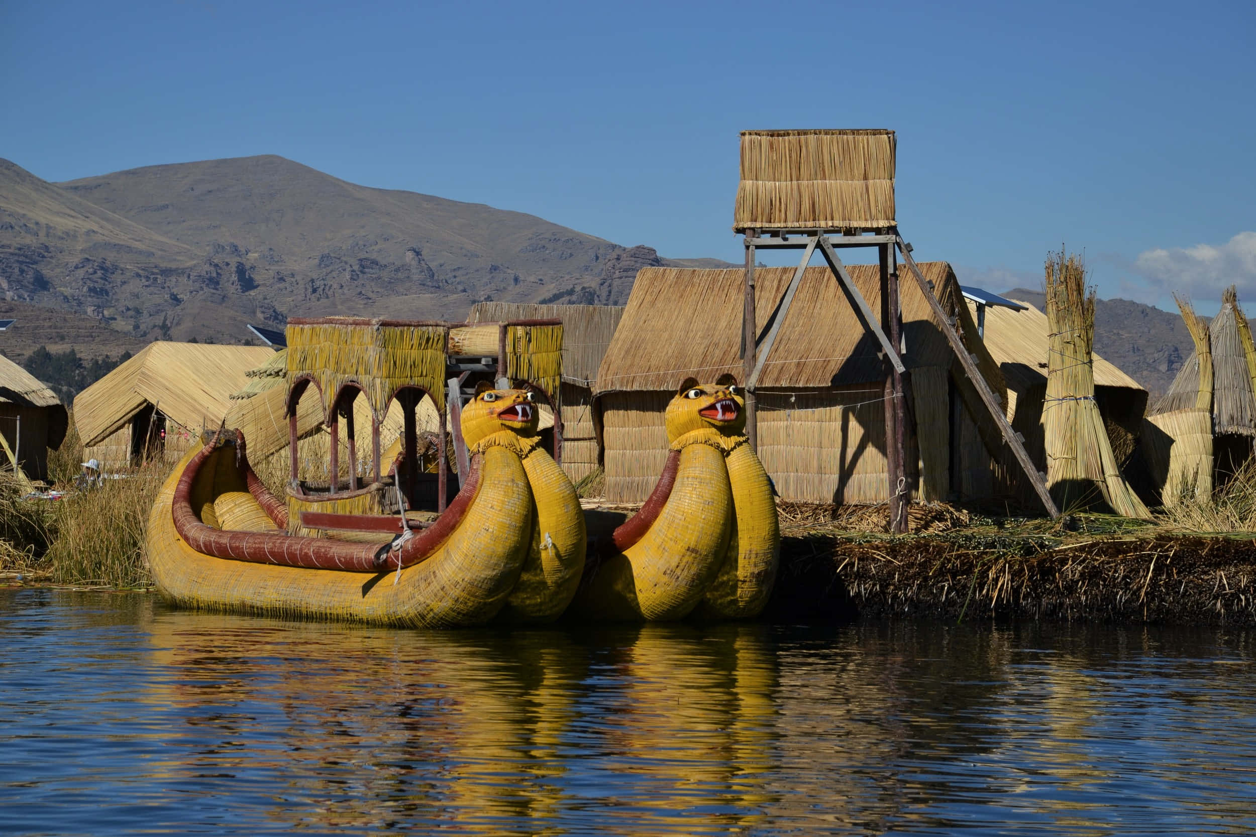 Lake Titicaca, reed boats, duck-headed boats, Full HD Desktop Wallpaper