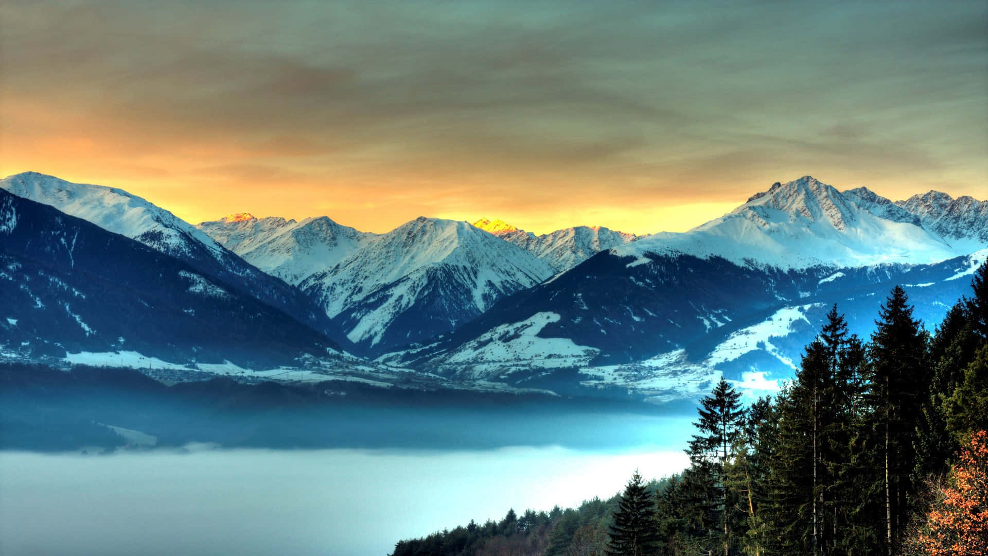 Blue Mountain, Lake View, sunrise, Full HD Desktop Wallpaper