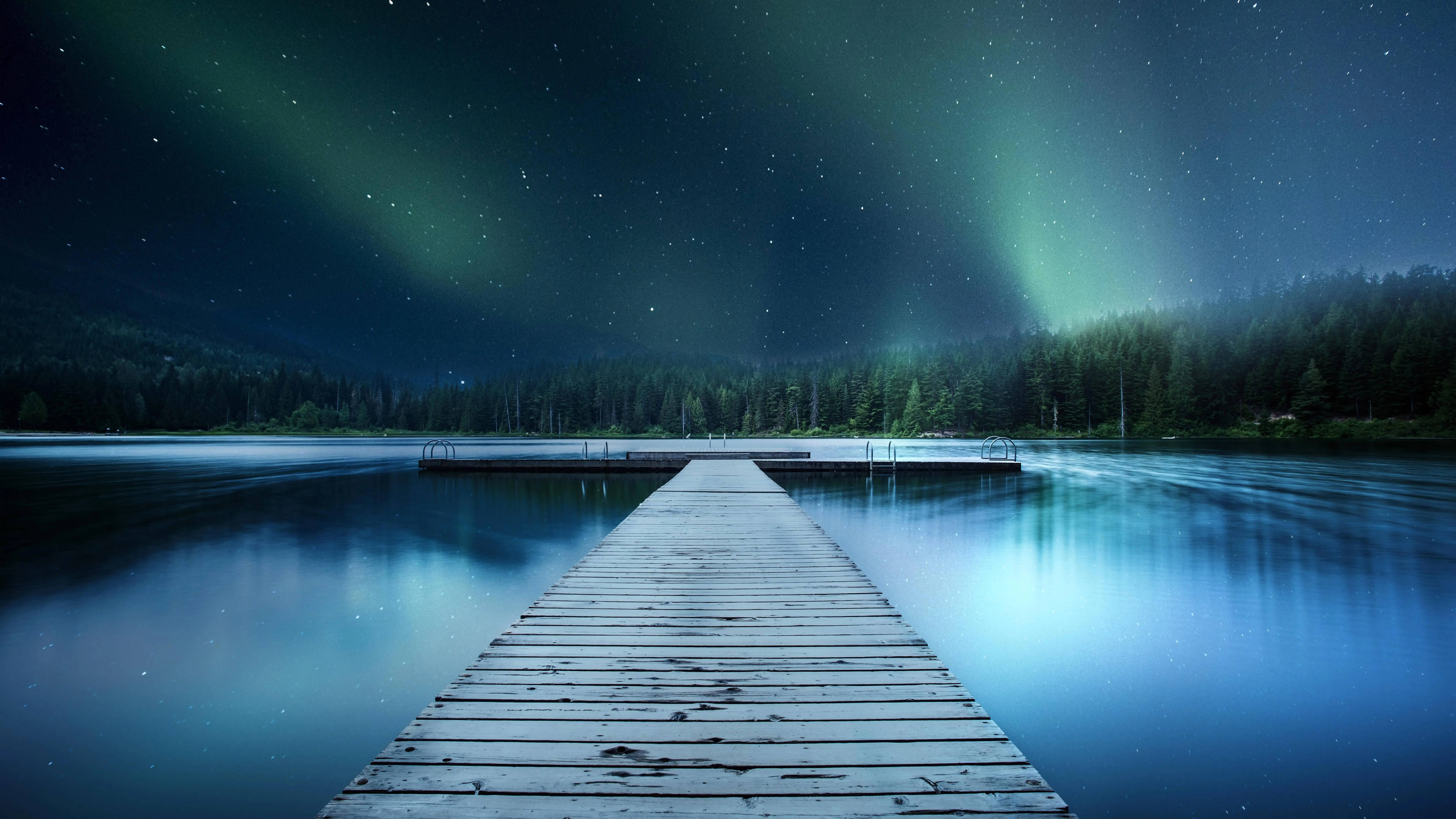 8K Ultra HD, nature dock, aurora, 8K Desktop Wallpaper