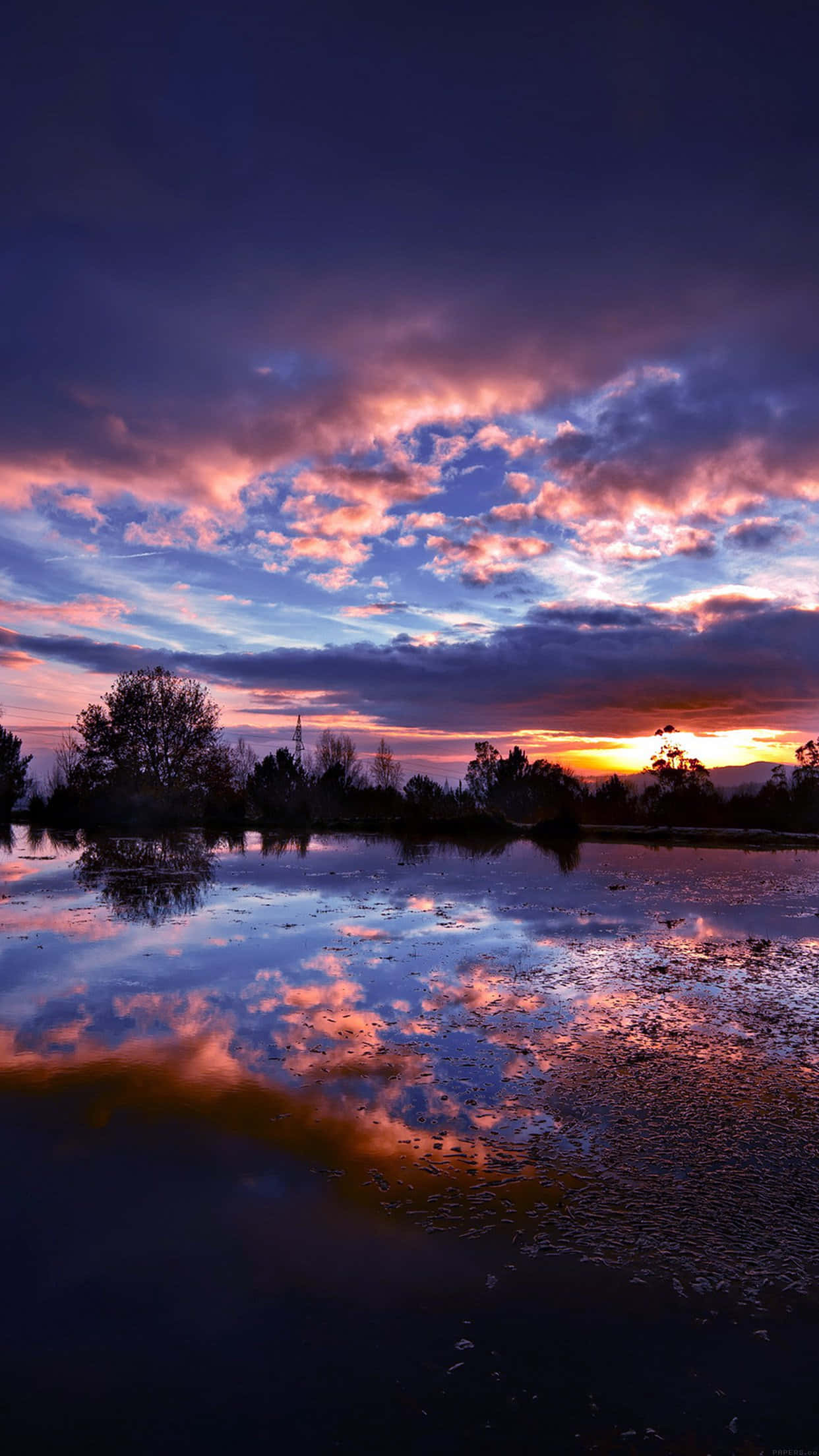 Lake Scenery, Sunset, Pink clouds, Full HD Phone Wallpaper