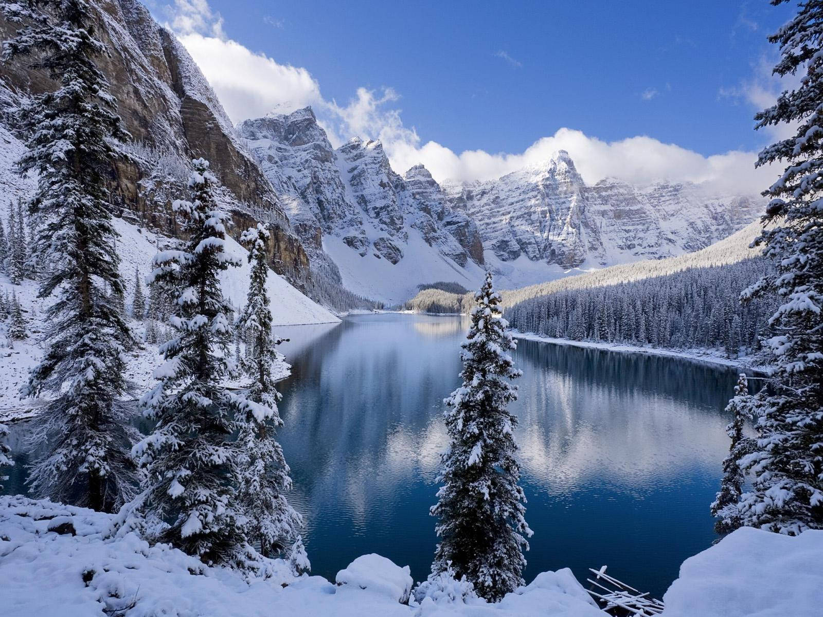 Snow Desktop, Lake, Mountains, HD Desktop Wallpaper