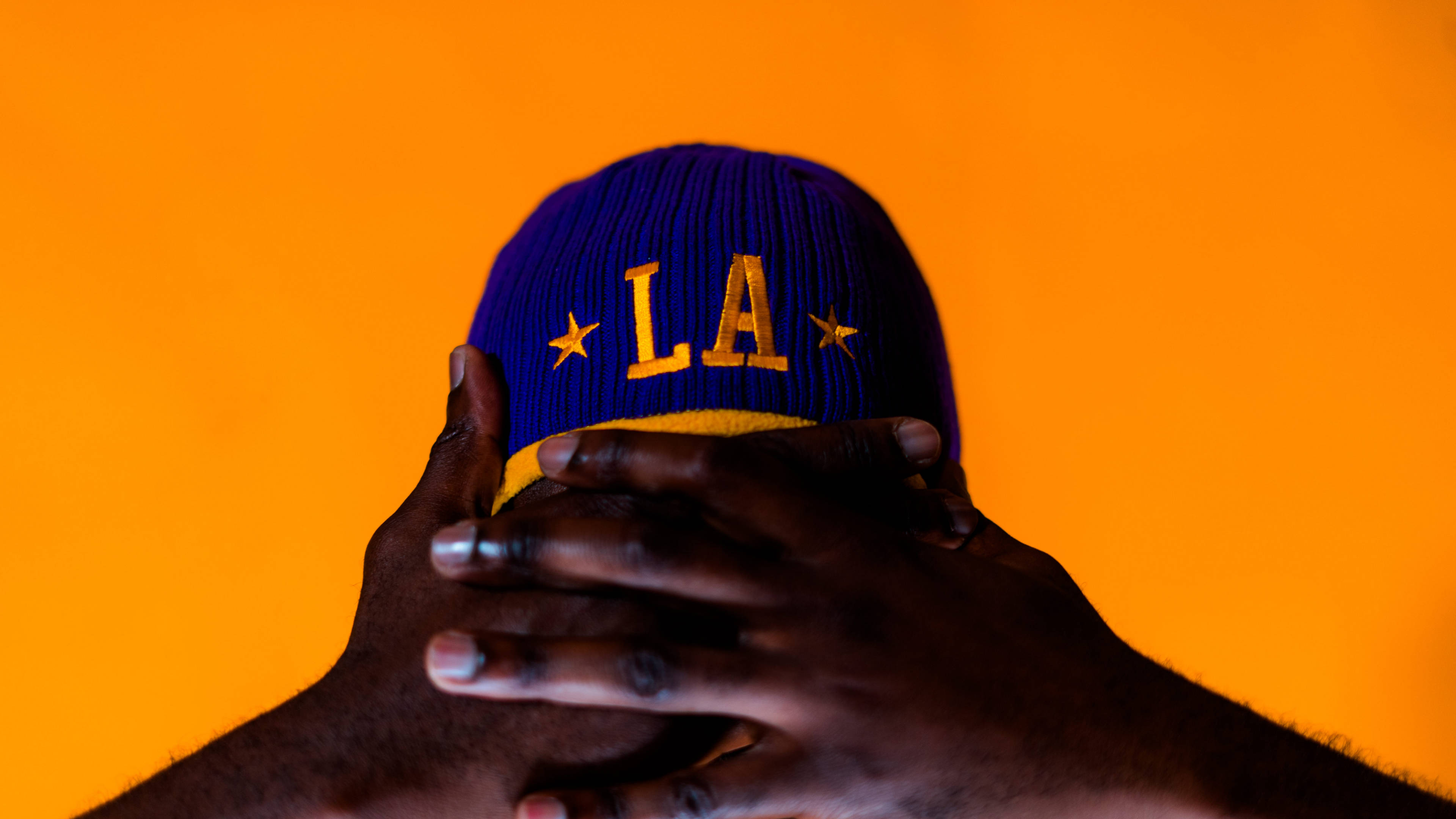 Lakers HD, blue beanie, gold LA stars, 4K Desktop Wallpaper