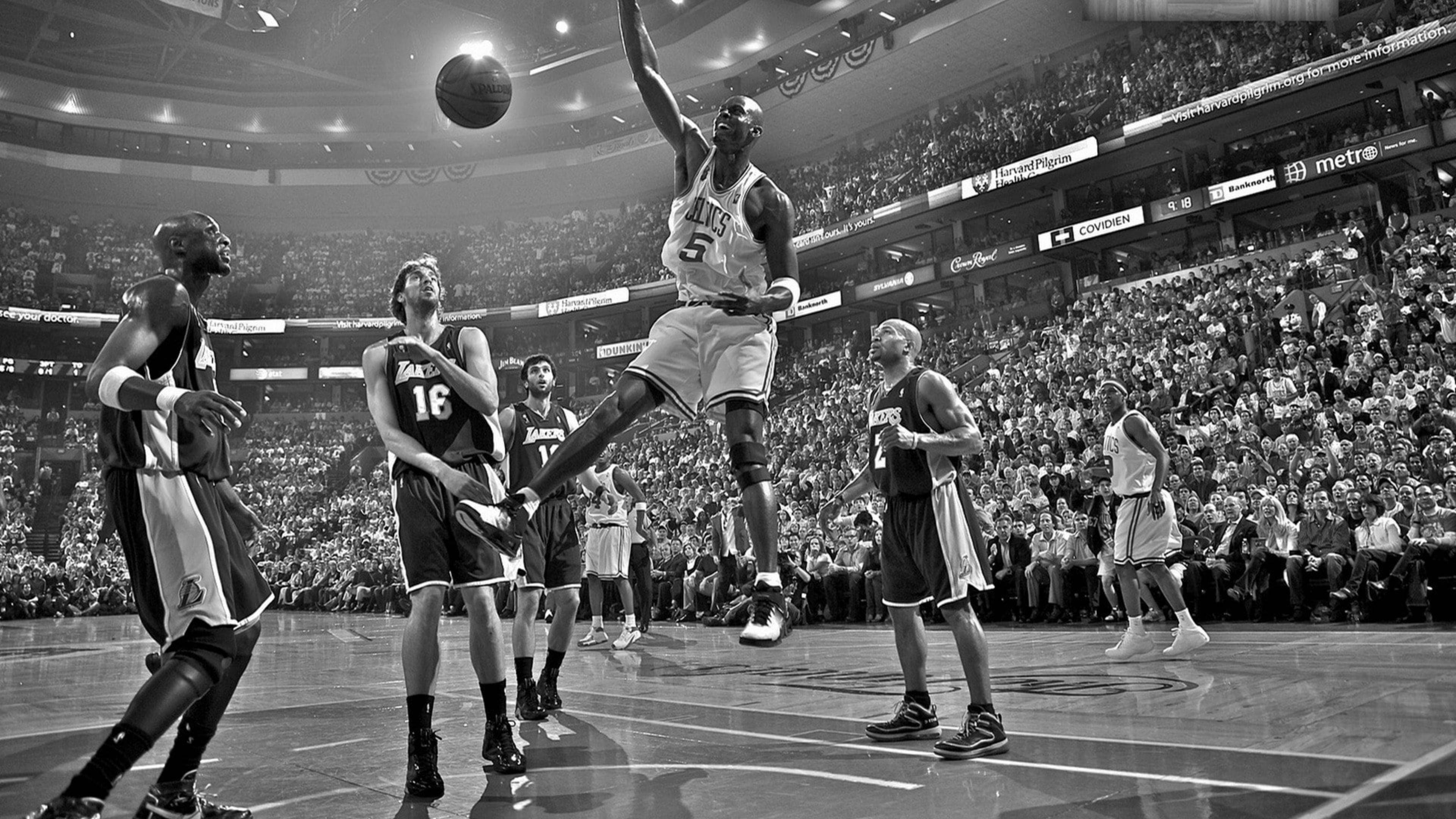 Lakers HD, black and white, basketball player, 4K Desktop Wallpaper