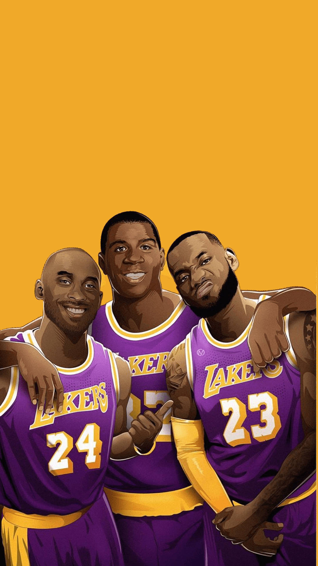 Lakers, purple and gold jerseys, orange background, Full HD Phone Wallpaper