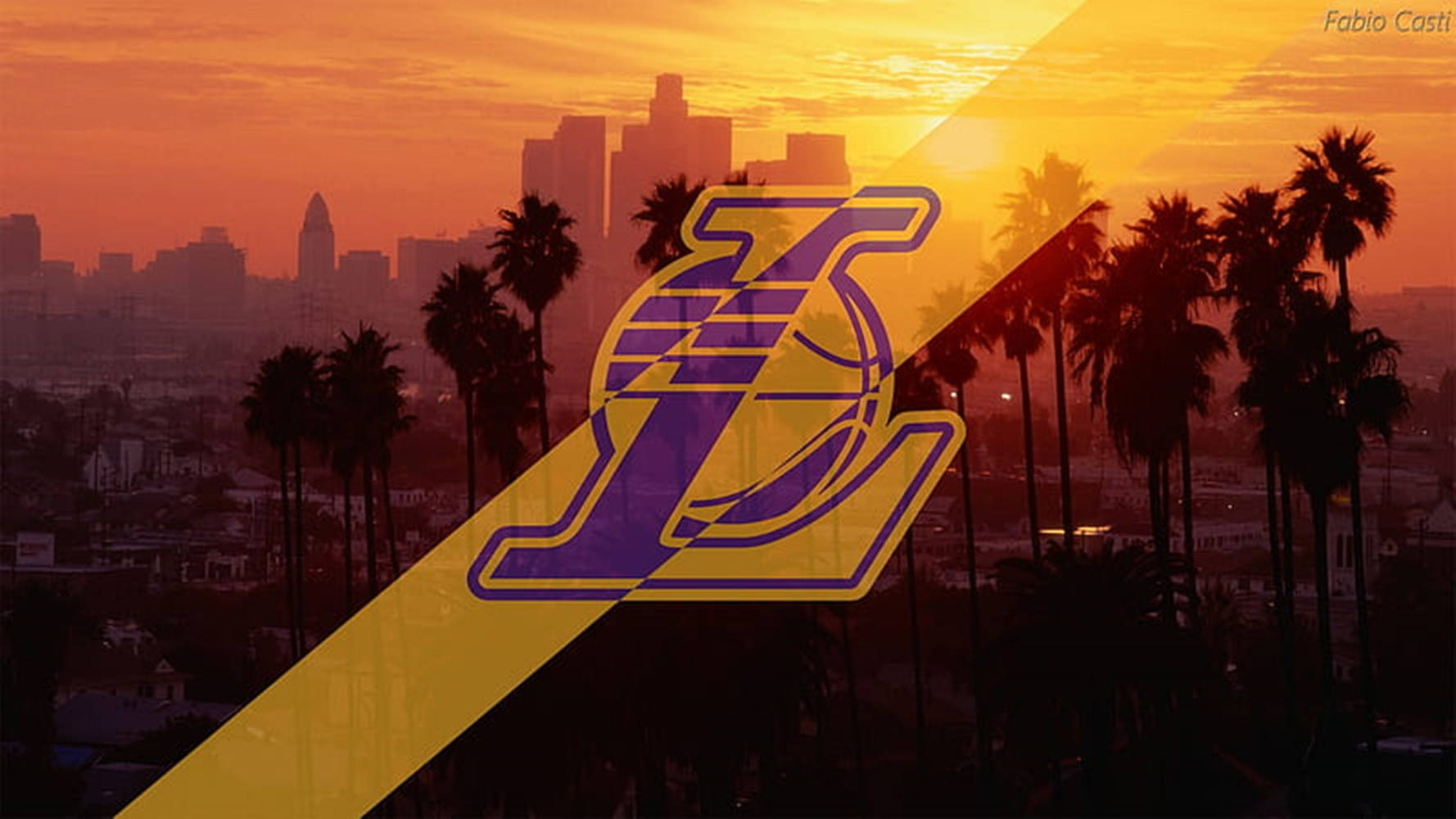 Lakers Logo, sunset, city skyline, HD Desktop Wallpaper