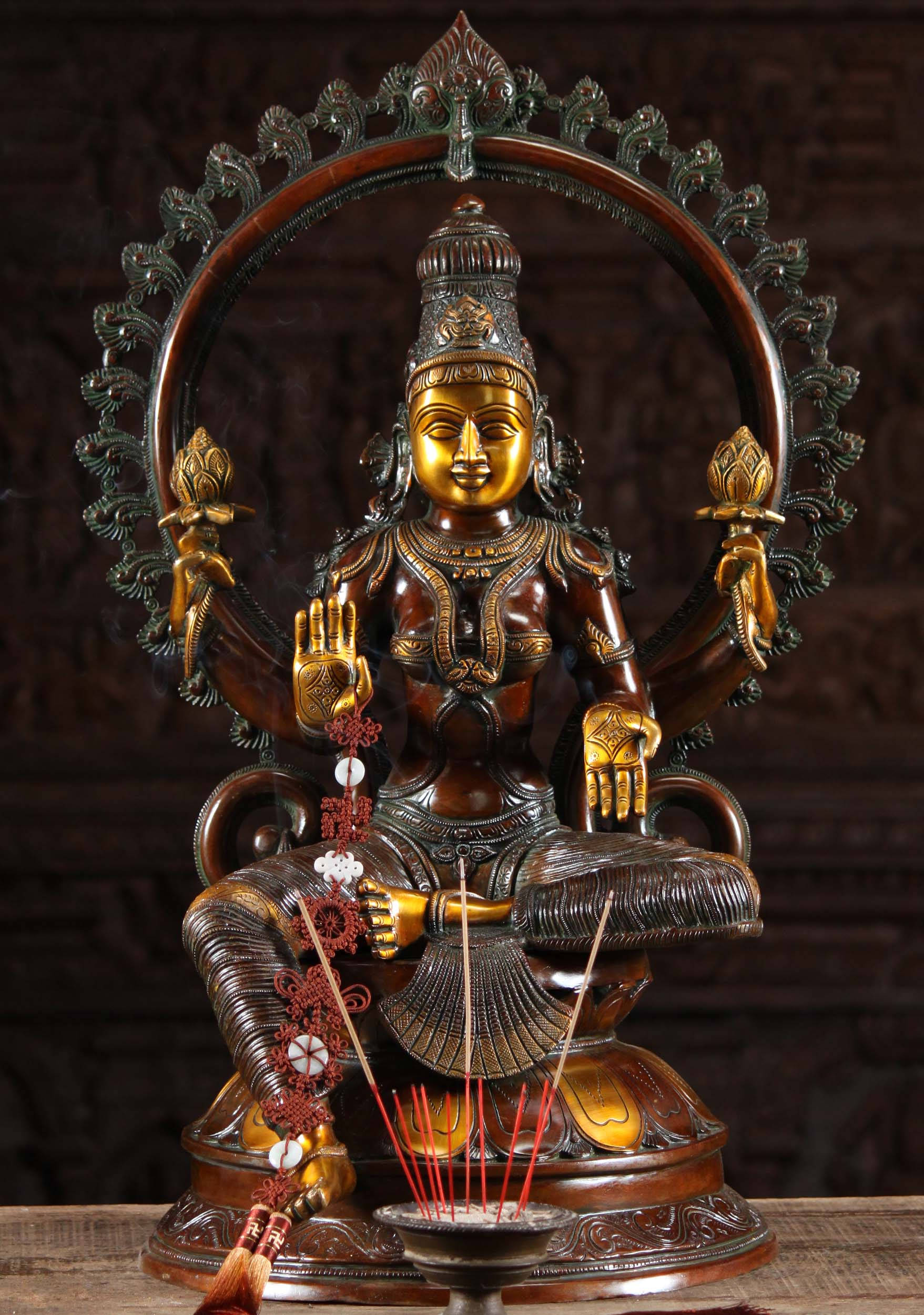 Lakshmi Devi, brass figurine, four-armed Hindu deity, Full HD Phone Wallpaper