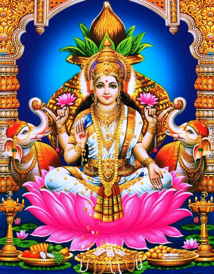 Lakshmi Devi, temple, gold jewelry, SD Phone Wallpaper