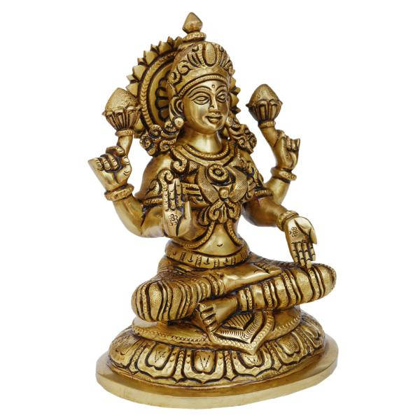 Lakshmi Devi, brass figurine, golden ornate statue, SD Desktop Wallpaper
