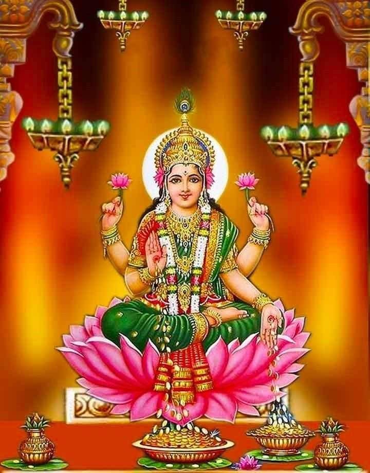 Lakshmi Devi, four arms, pink lotus, SD Phone Wallpaper