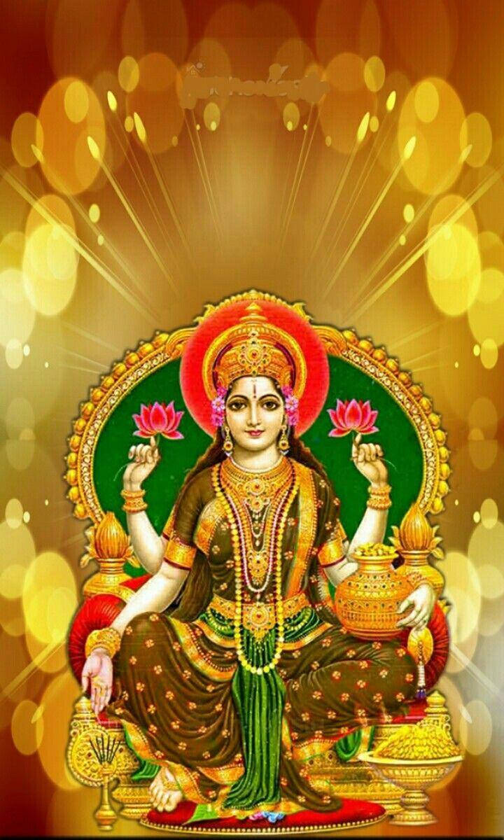Lakshmi, throne, gold jewelry, SD Phone Wallpaper