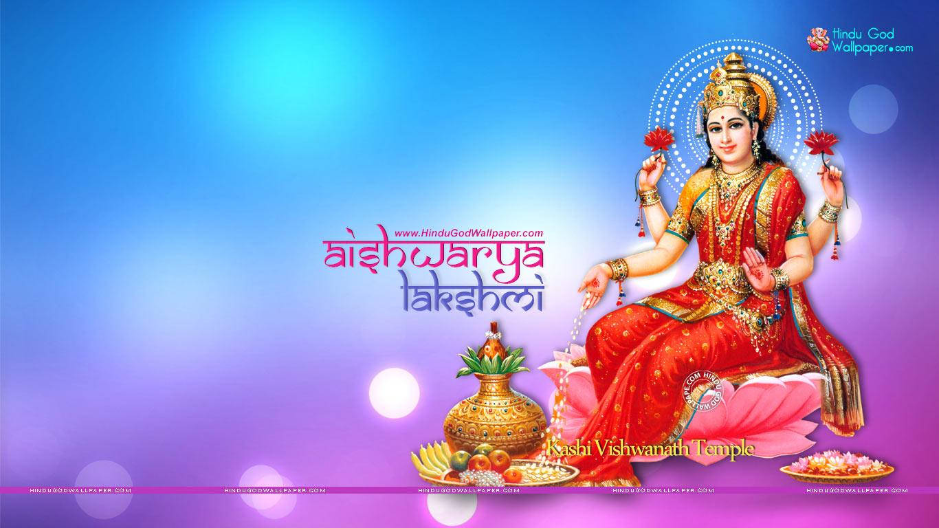 Lakshmi, red and gold attire, pink lotus, HD Desktop Wallpaper