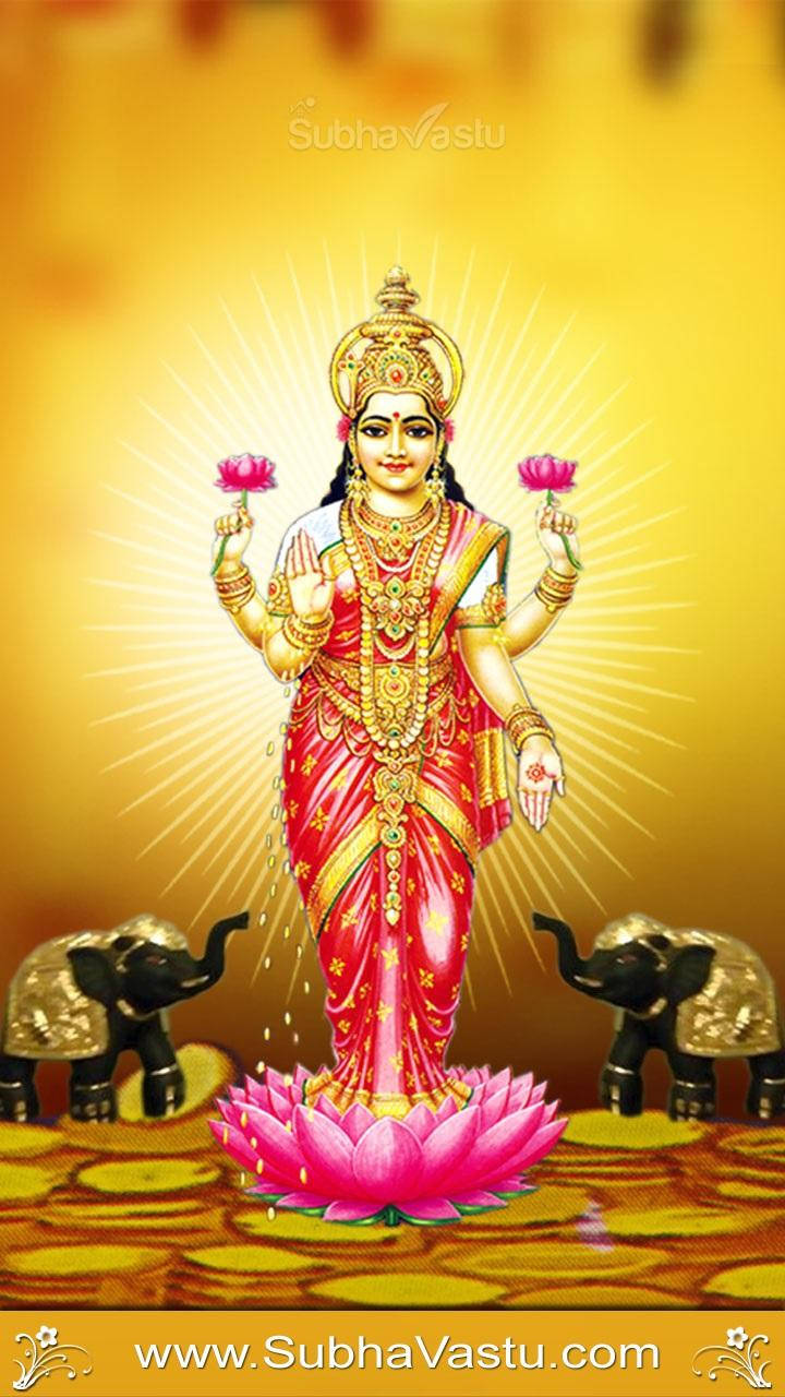 Lakshmi Devi, golden black elephants, red and gold attire, HD Phone Wallpaper