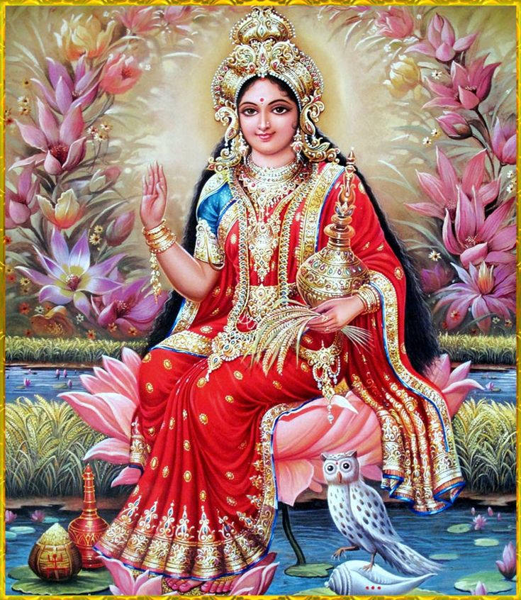 Lakshmi Devi, red and gold, pink lotus, SD Phone Wallpaper