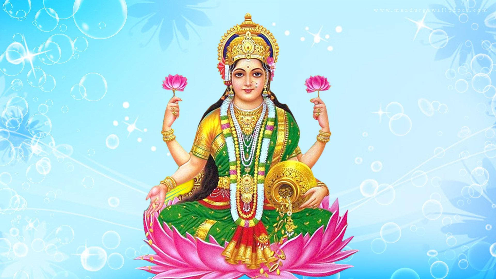 Lakshmi, four arms, pink lotus, Full HD Desktop Wallpaper