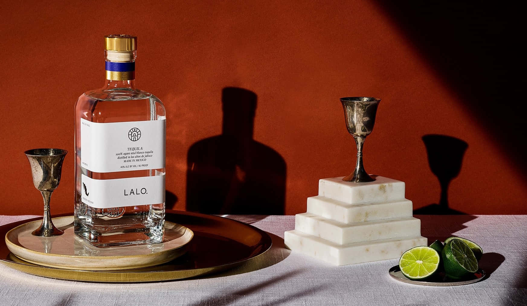 Lalo Tequila, gold tray, marble pyramid, HD Desktop Wallpaper