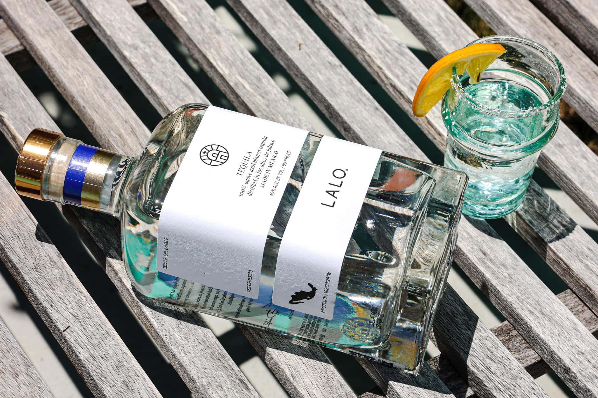 Lalo Tequila, clear bottle, weathered wooden slats, Full HD Desktop Wallpaper