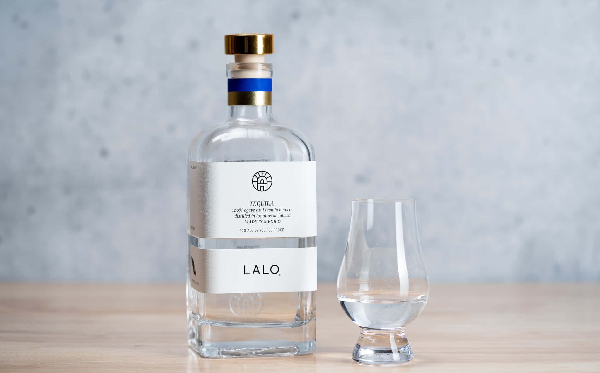 Lalo Tequila, clear glass bottle, gold cap, Full HD Desktop Wallpaper