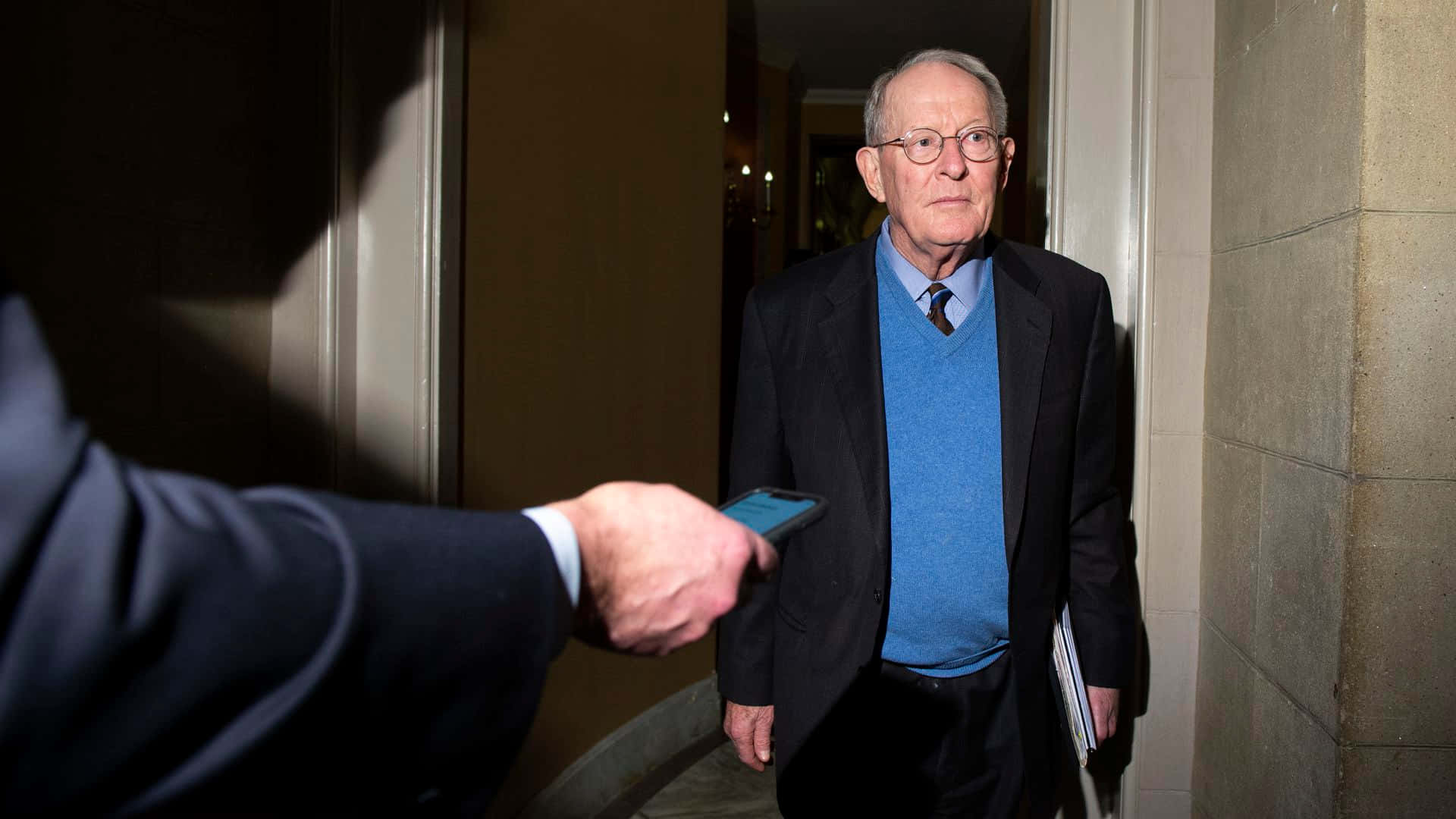 Lamar Alexander, blue sweater, glasses, Full HD Desktop Wallpaper