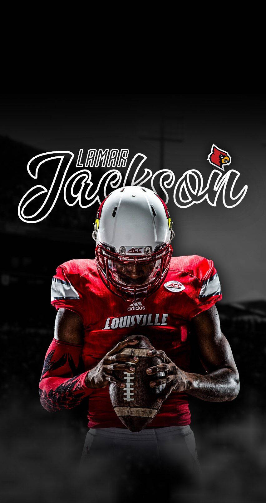 Lamar Jackson, red Louisville gear, dramatic spotlight, HD Phone Wallpaper