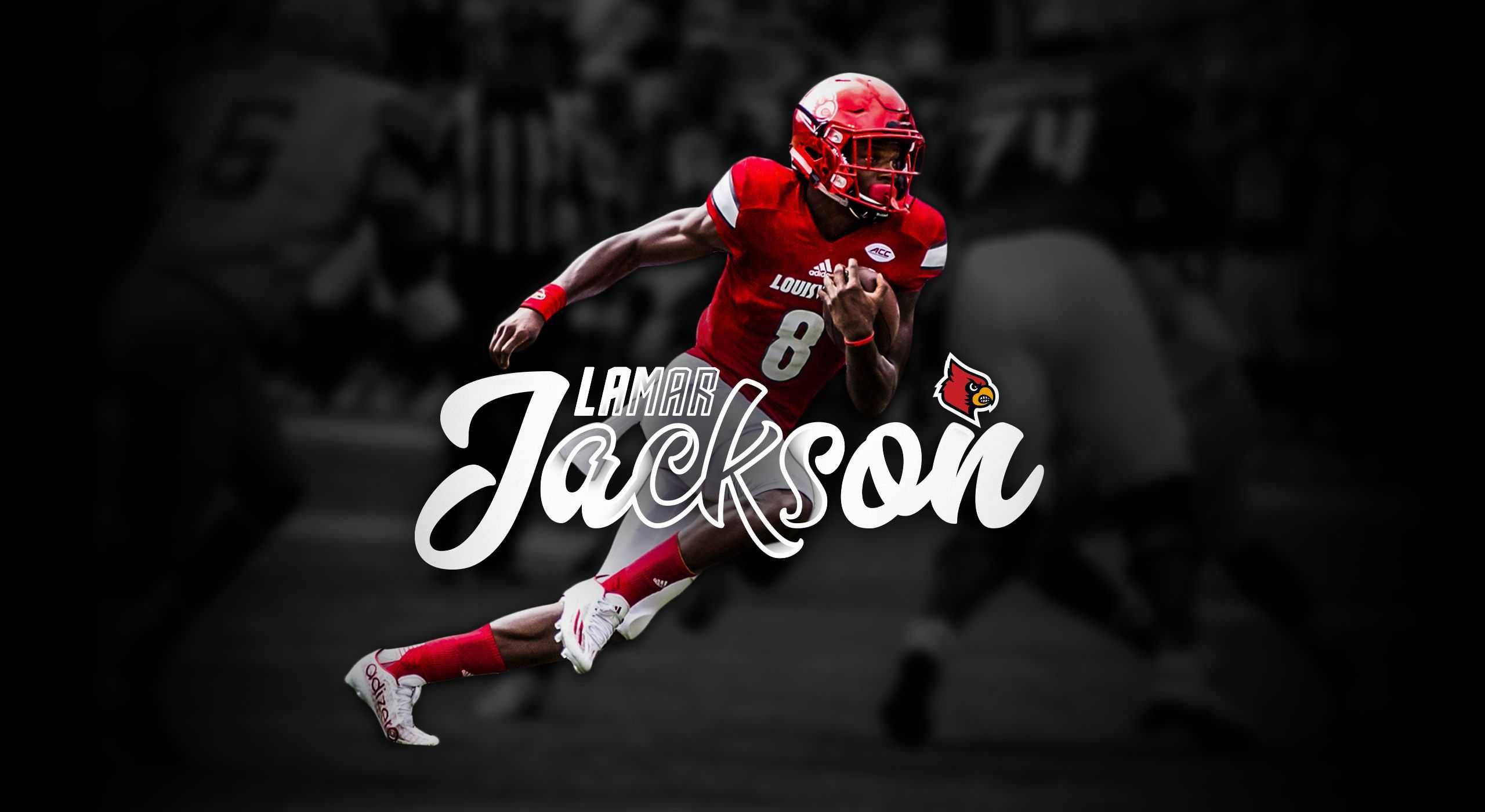 Lamar Jackson, red uniform, cradled ball, 2K Desktop Wallpaper