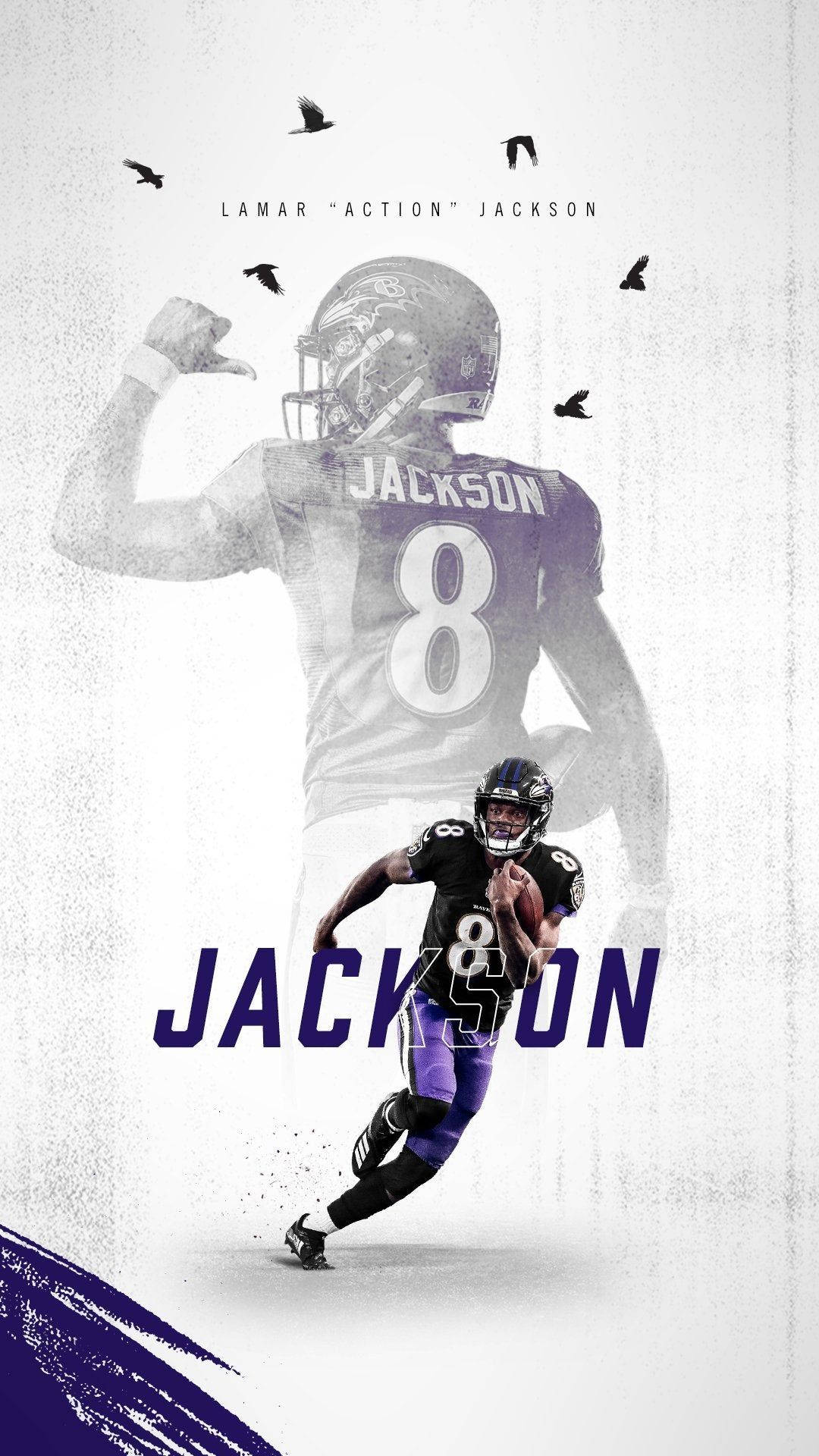Lamar Jackson, purple and black uniform, ghostly silhouette, Full HD Phone Wallpaper