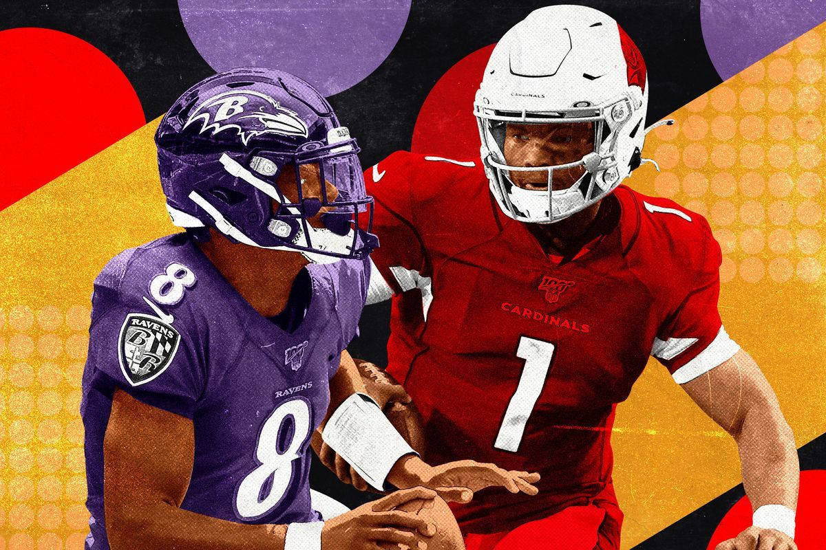 Lamar Jackson, colourful raven, purple and red uniforms, SD Desktop Wallpaper